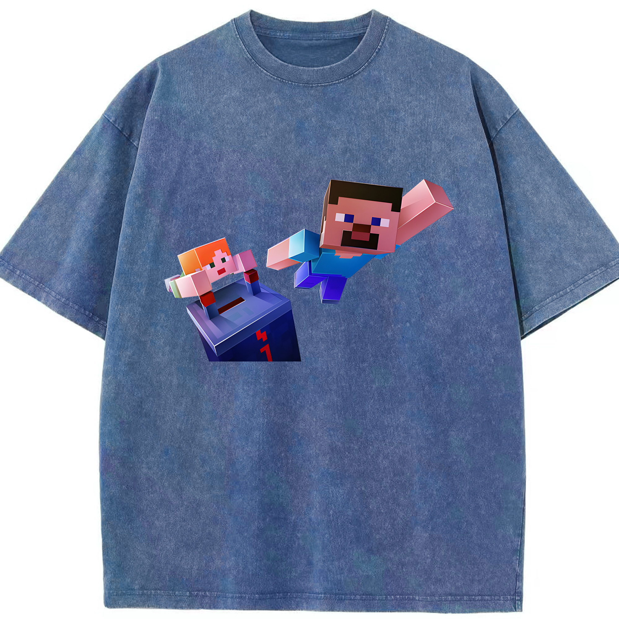（画像用） マインクラフト ブロックの世界 Minecraft MC Block world 綿100% ヴィンテージ風 半袖Tシャツ（フロントプリント）