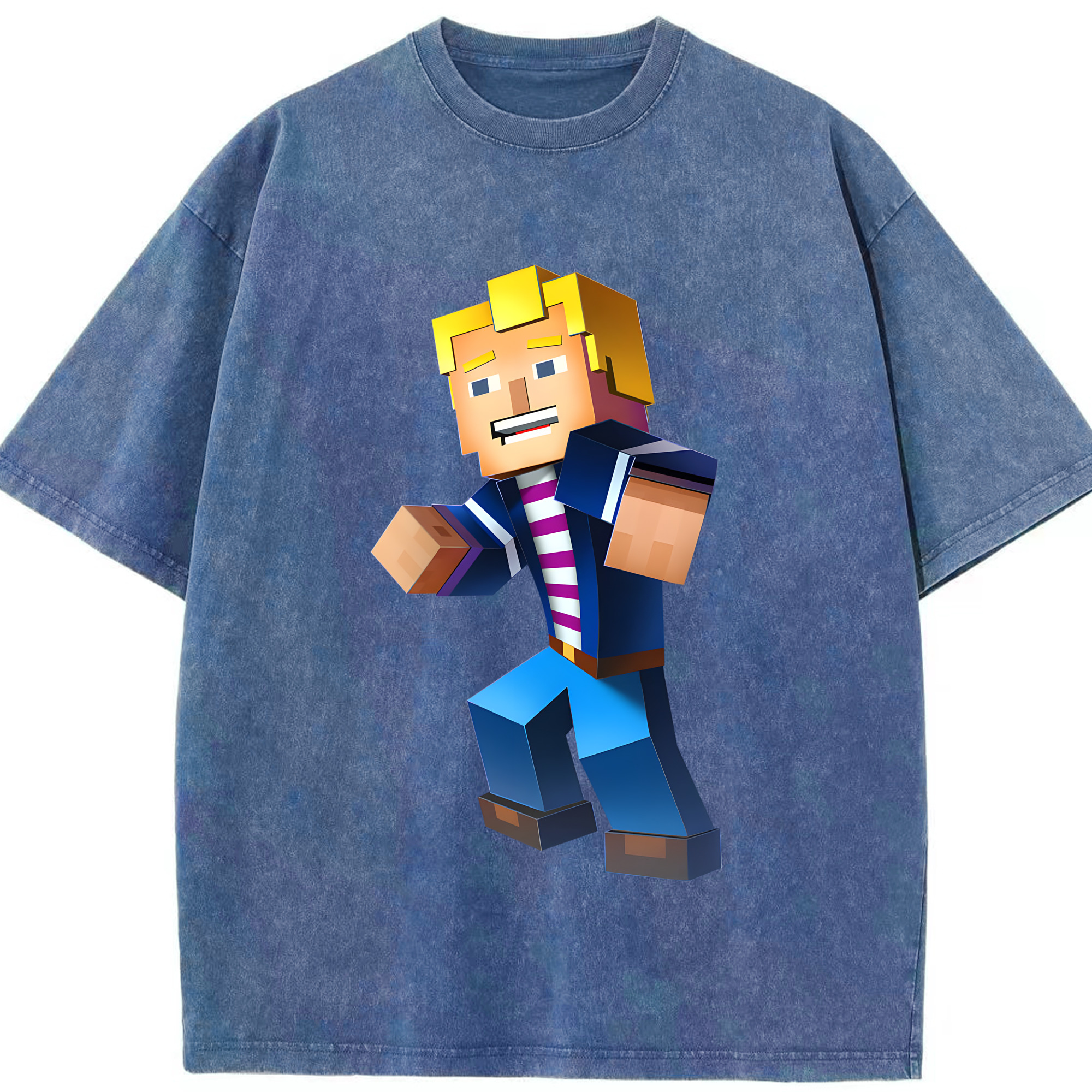 （画像用） マインクラフト ブロックの世界 Minecraft MC Block world 綿100% ヴィンテージ風 半袖Tシャツ（フロントプリント）