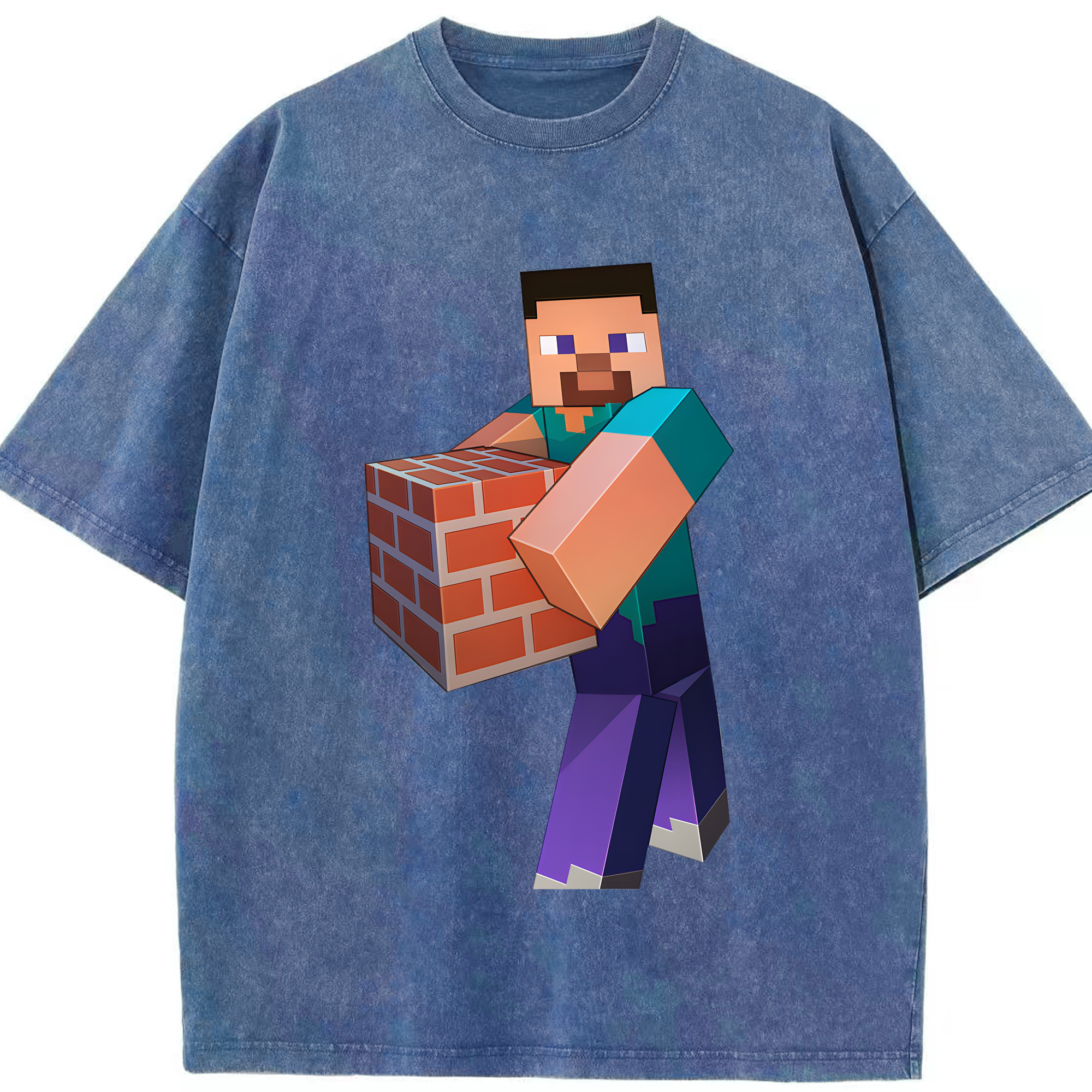 （画像用） マインクラフト ブロックの世界 Minecraft MC Block world 綿100% ヴィンテージ風 半袖Tシャツ（フロントプリント）