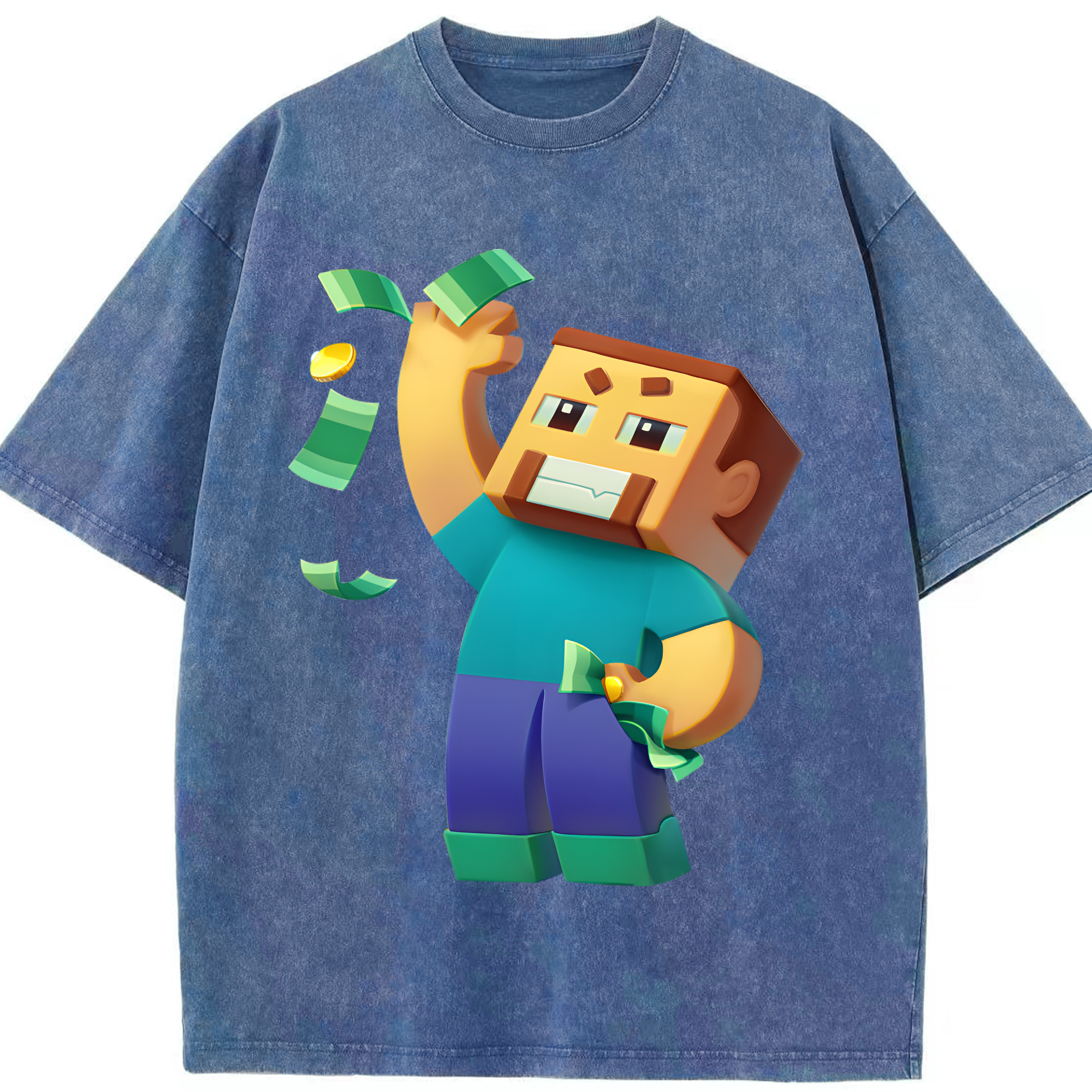 （画像用） マインクラフト ブロックの世界 Minecraft MC Block world 綿100% ヴィンテージ風 半袖Tシャツ（フロントプリント）