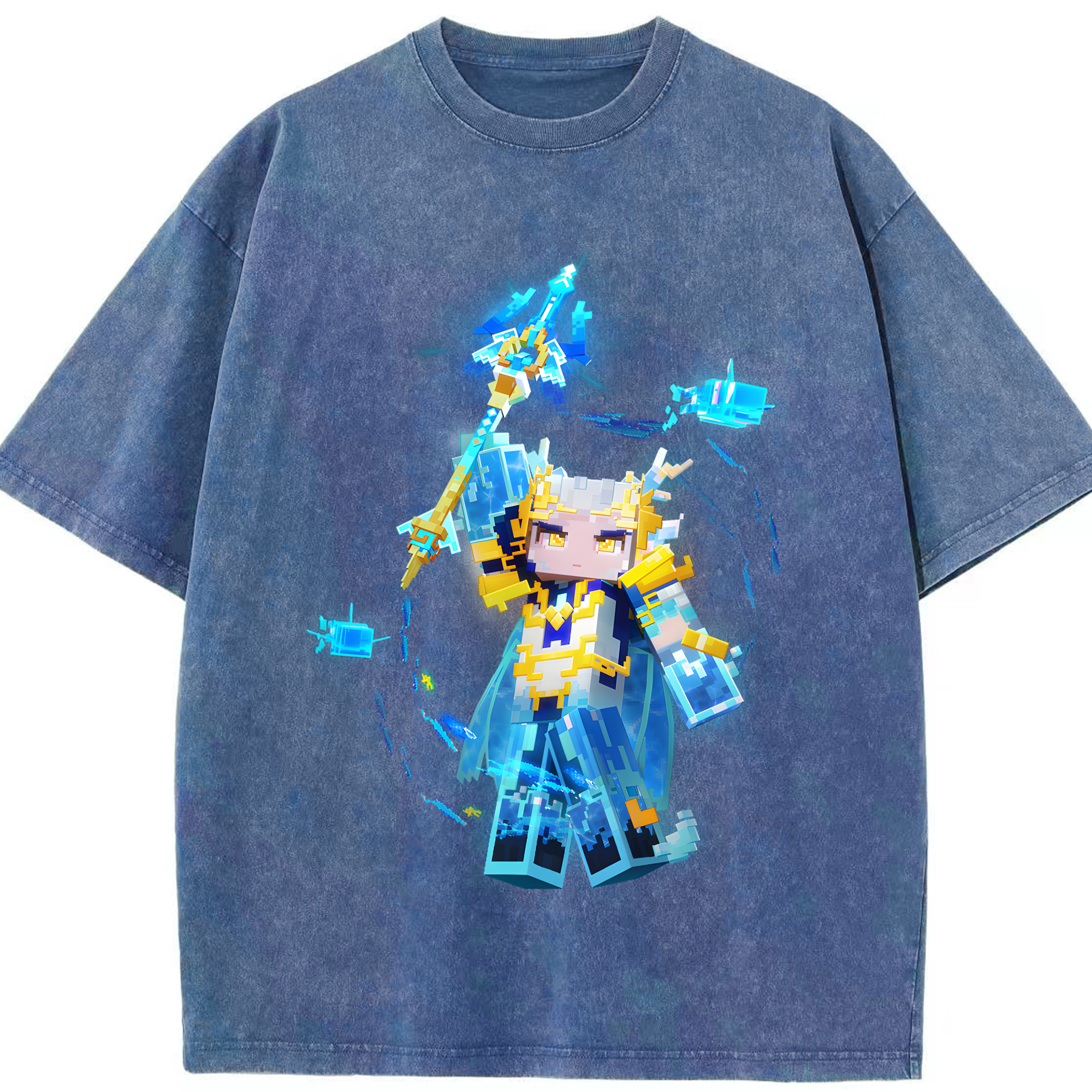 （画像用） マインクラフト ブロックの世界 Minecraft MC Block world 綿100% ヴィンテージ風 半袖Tシャツ（フロントプリント）