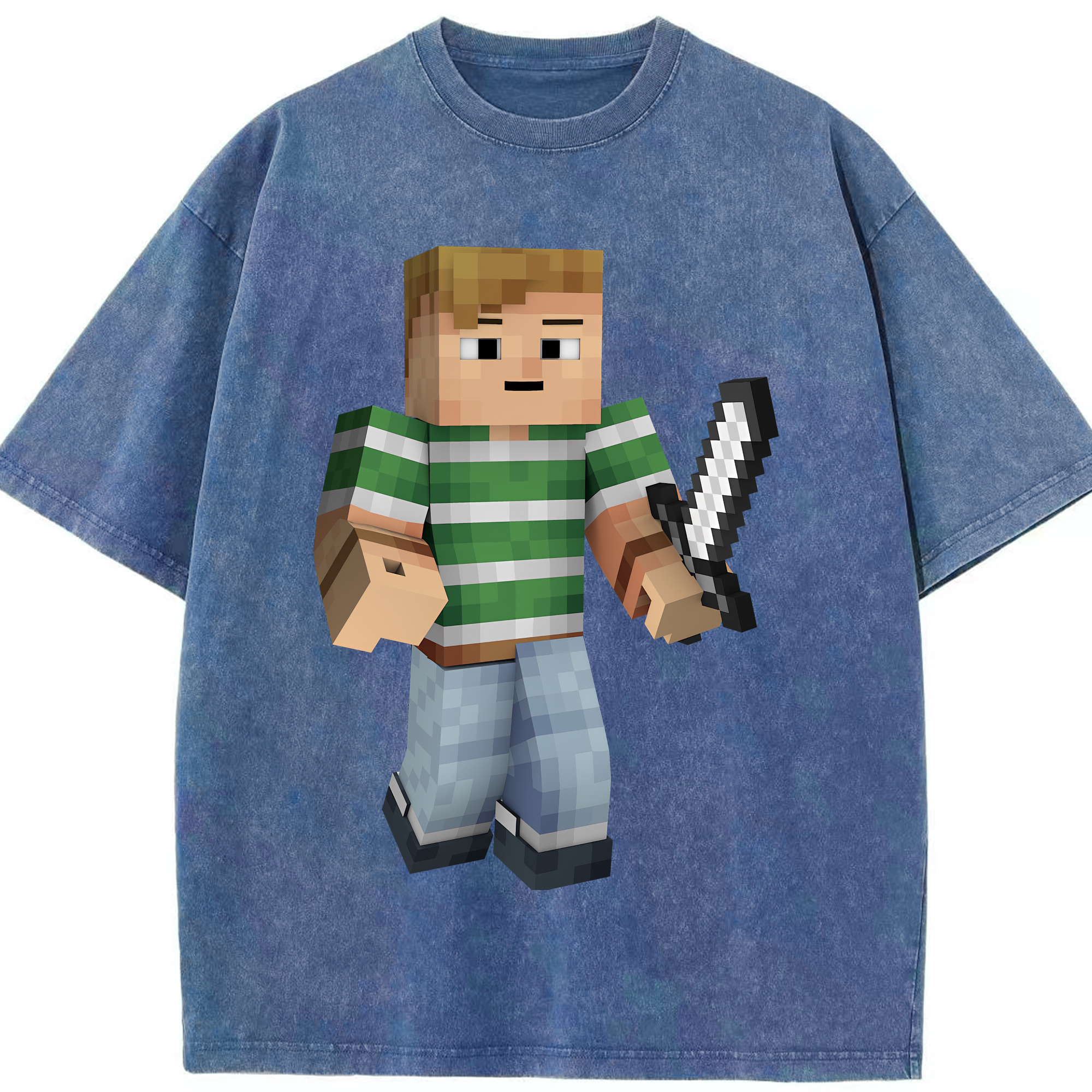 （画像用） マインクラフト ブロックの世界 Minecraft MC Block world 綿100% ヴィンテージ風 半袖Tシャツ（フロントプリント）