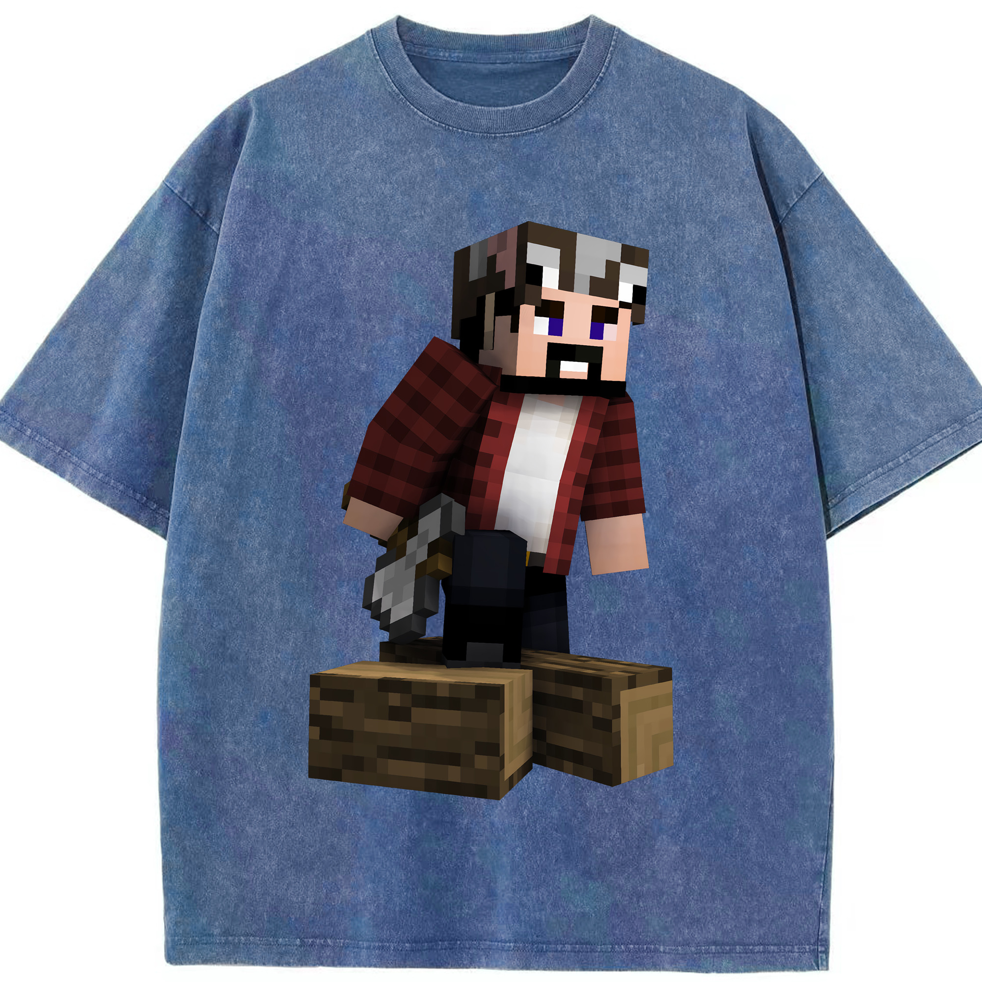 （画像用） マインクラフト ブロックの世界 Minecraft MC Block world 綿100% ヴィンテージ風 半袖Tシャツ（フロントプリント）