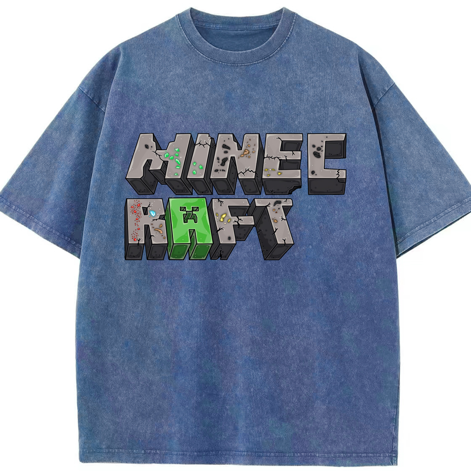 （画像用） マインクラフト ブロックの世界 Minecraft MC Block world 綿100% ヴィンテージ風 半袖Tシャツ（フロントプリント）