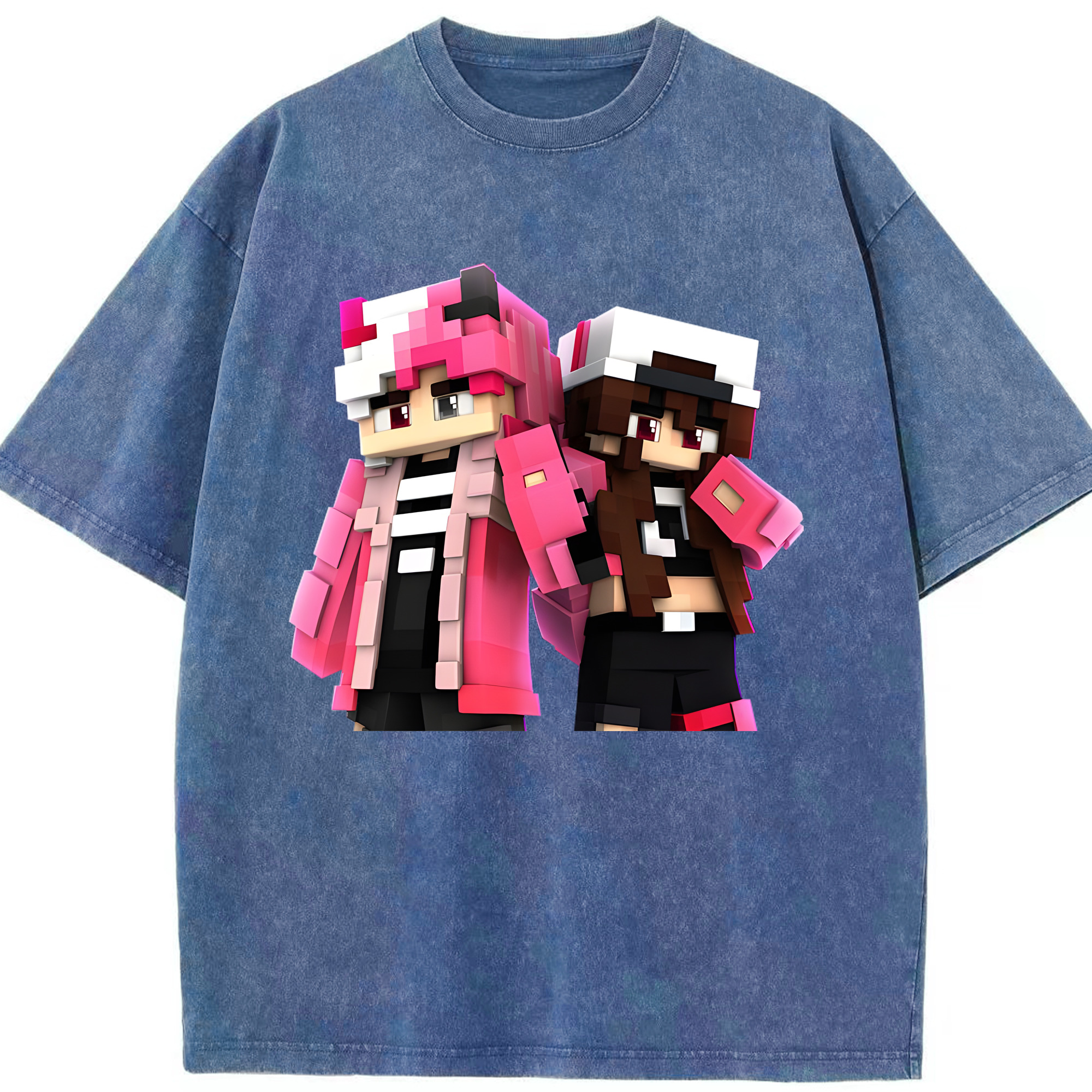 （画像用） マインクラフト ブロックの世界 Minecraft MC Block world 綿100% ヴィンテージ風 半袖Tシャツ（フロントプリント）