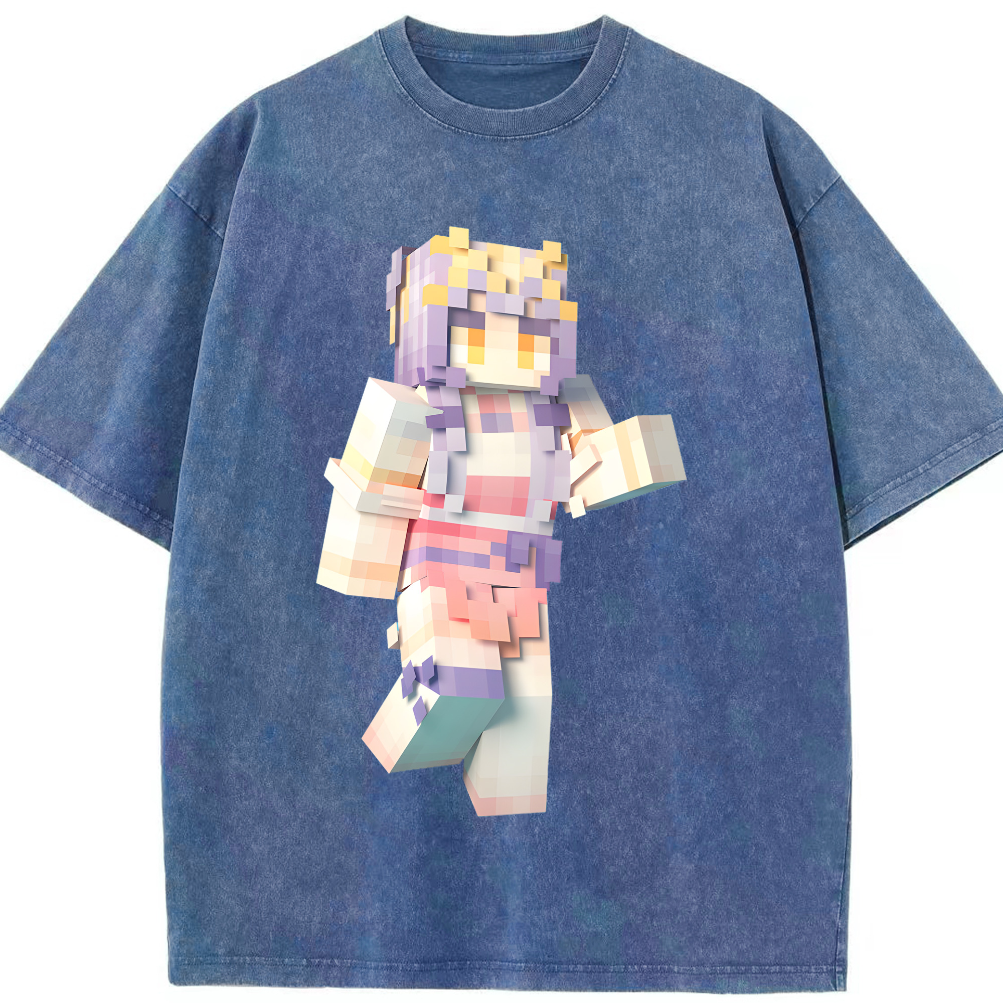 （画像用） マインクラフト ブロックの世界 Minecraft MC Block world 綿100% ヴィンテージ風 半袖Tシャツ（フロントプリント）