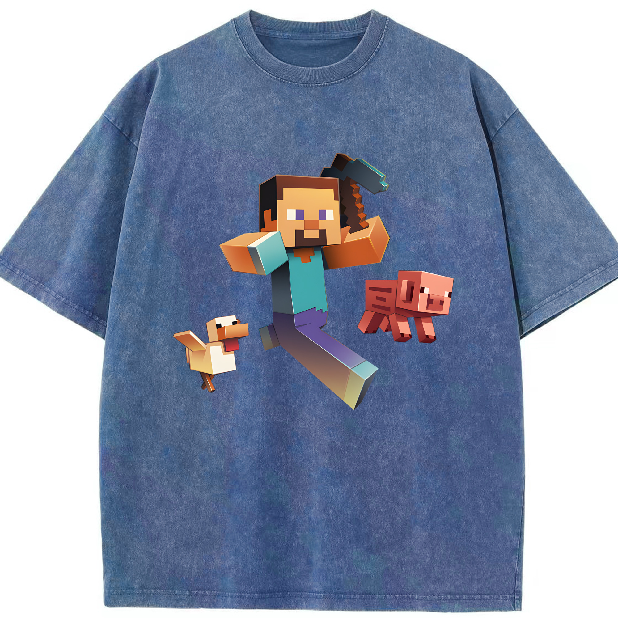 （画像用） マインクラフト ブロックの世界 Minecraft MC Block world 綿100% ヴィンテージ風 半袖Tシャツ（フロントプリント）