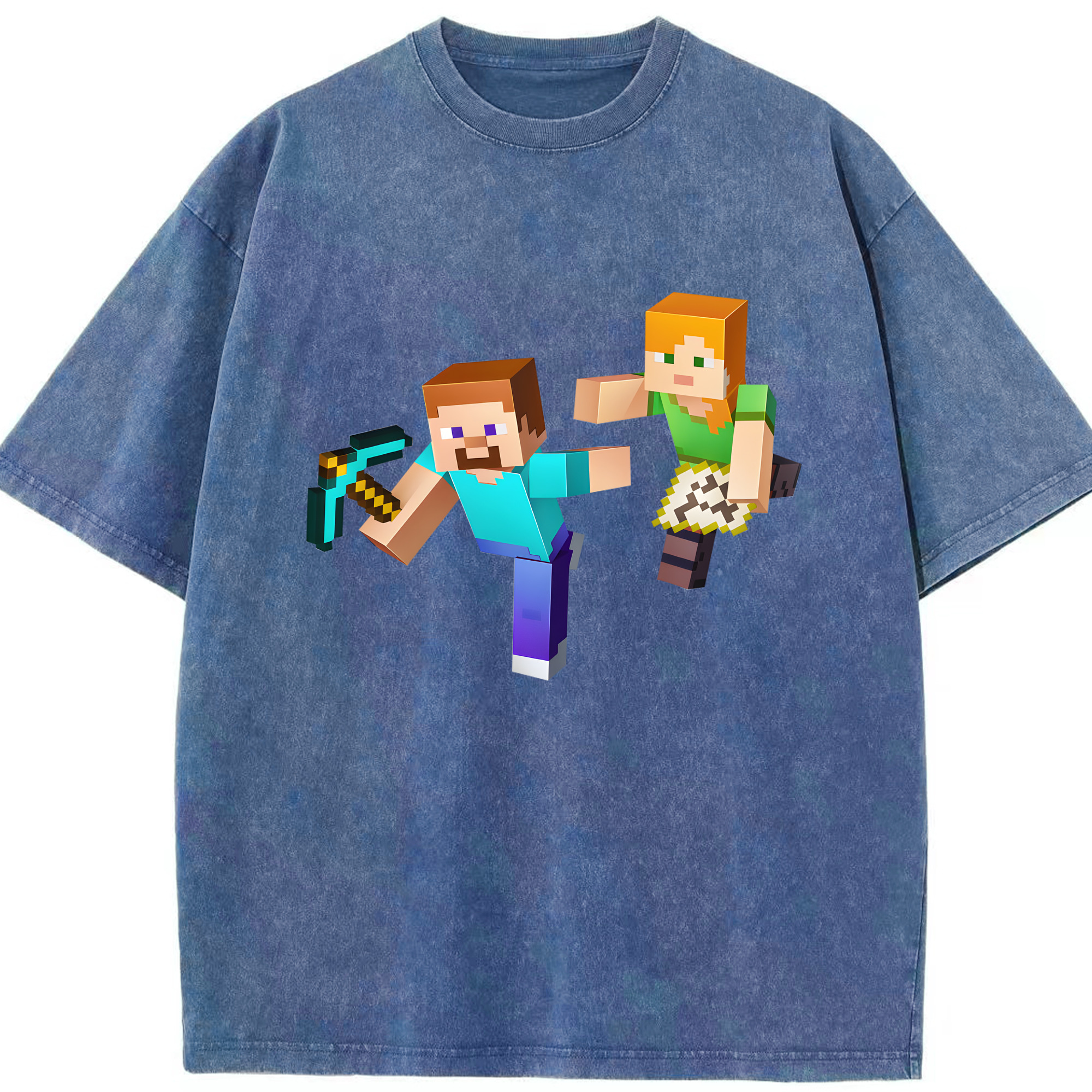 （画像用） マインクラフト ブロックの世界 Minecraft MC Block world 綿100% ヴィンテージ風 半袖Tシャツ（フロントプリント）