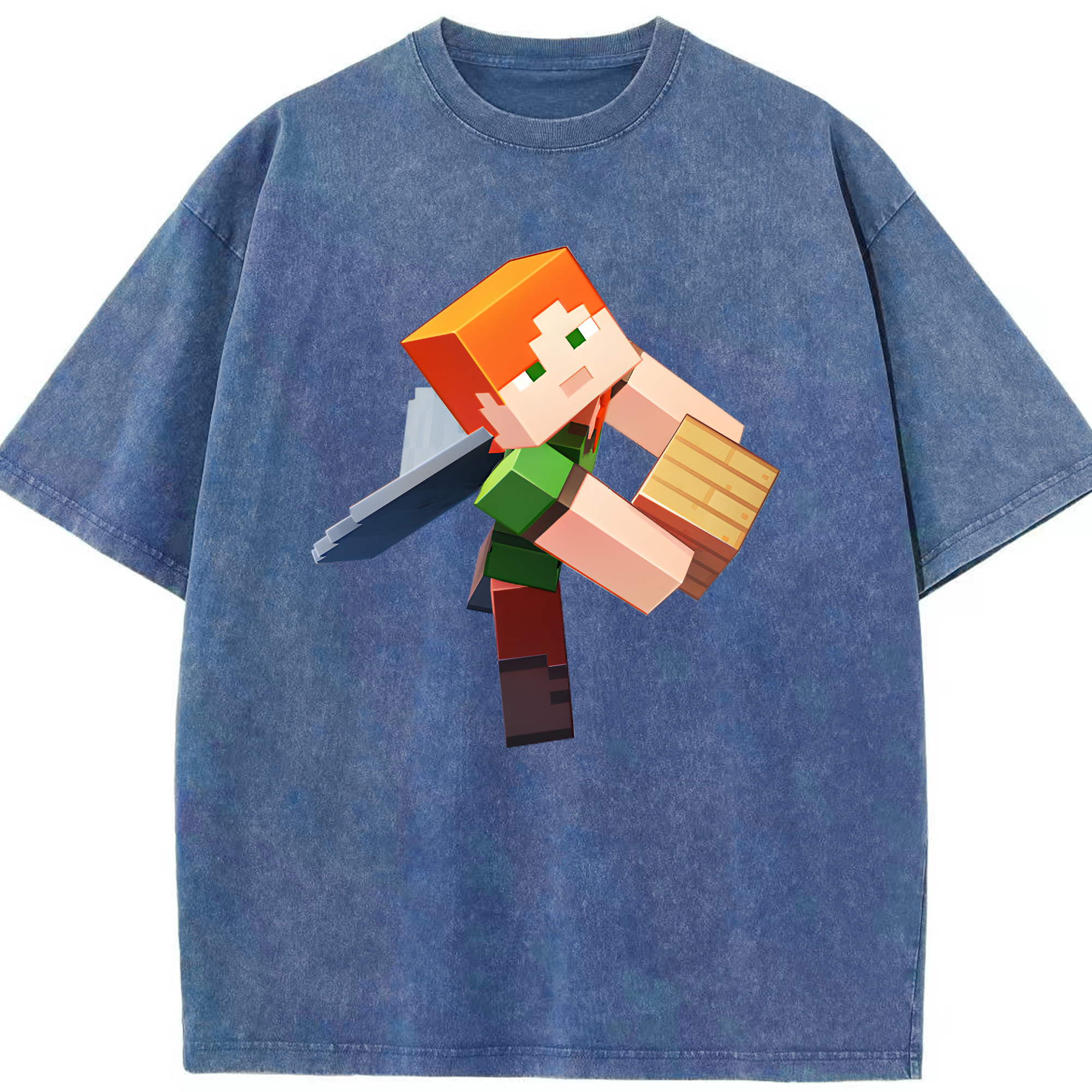 （画像用） マインクラフト ブロックの世界 Minecraft MC Block world 綿100% ヴィンテージ風 半袖Tシャツ（フロントプリント）