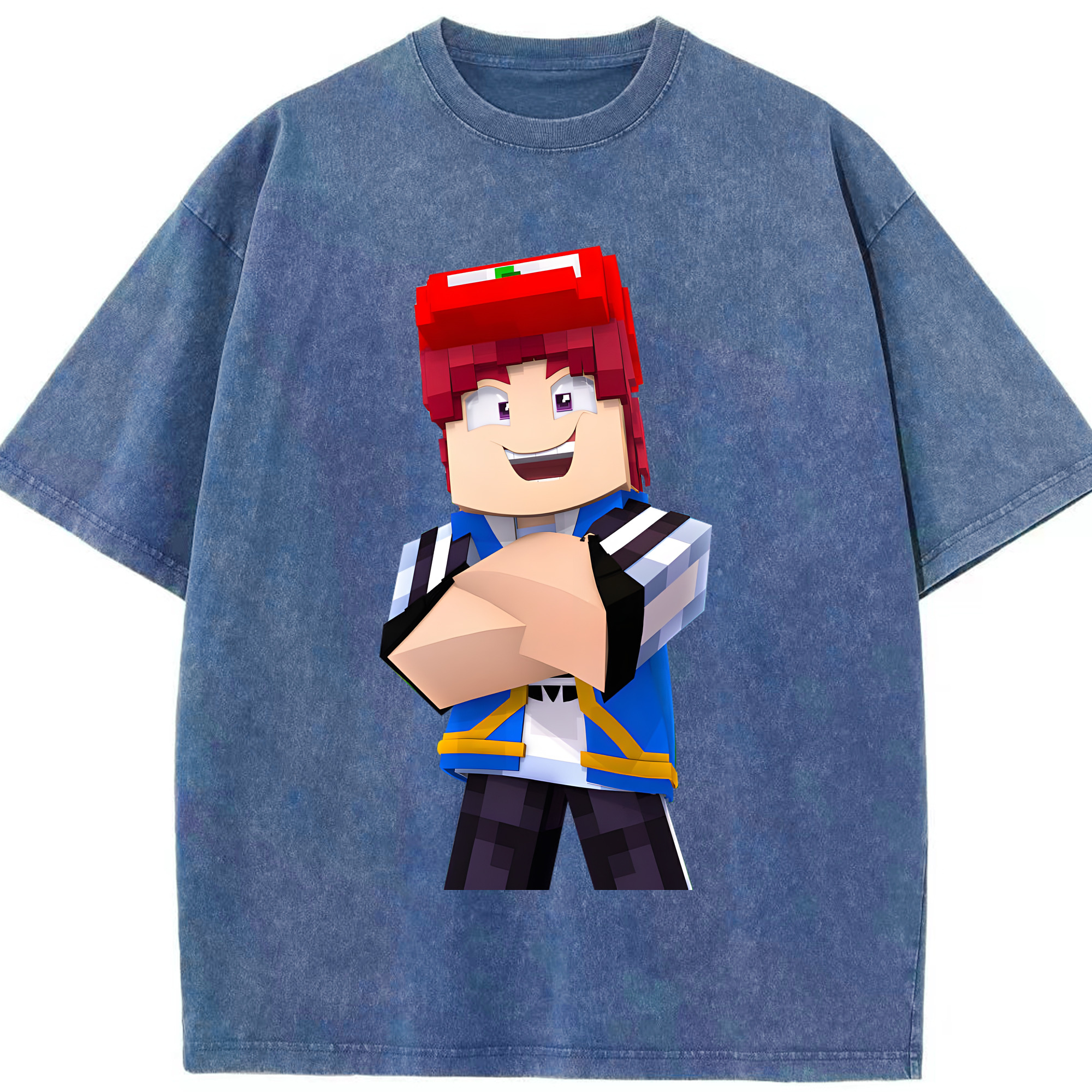 （画像用） マインクラフト ブロックの世界 Minecraft MC Block world 綿100% ヴィンテージ風 半袖Tシャツ（フロントプリント）