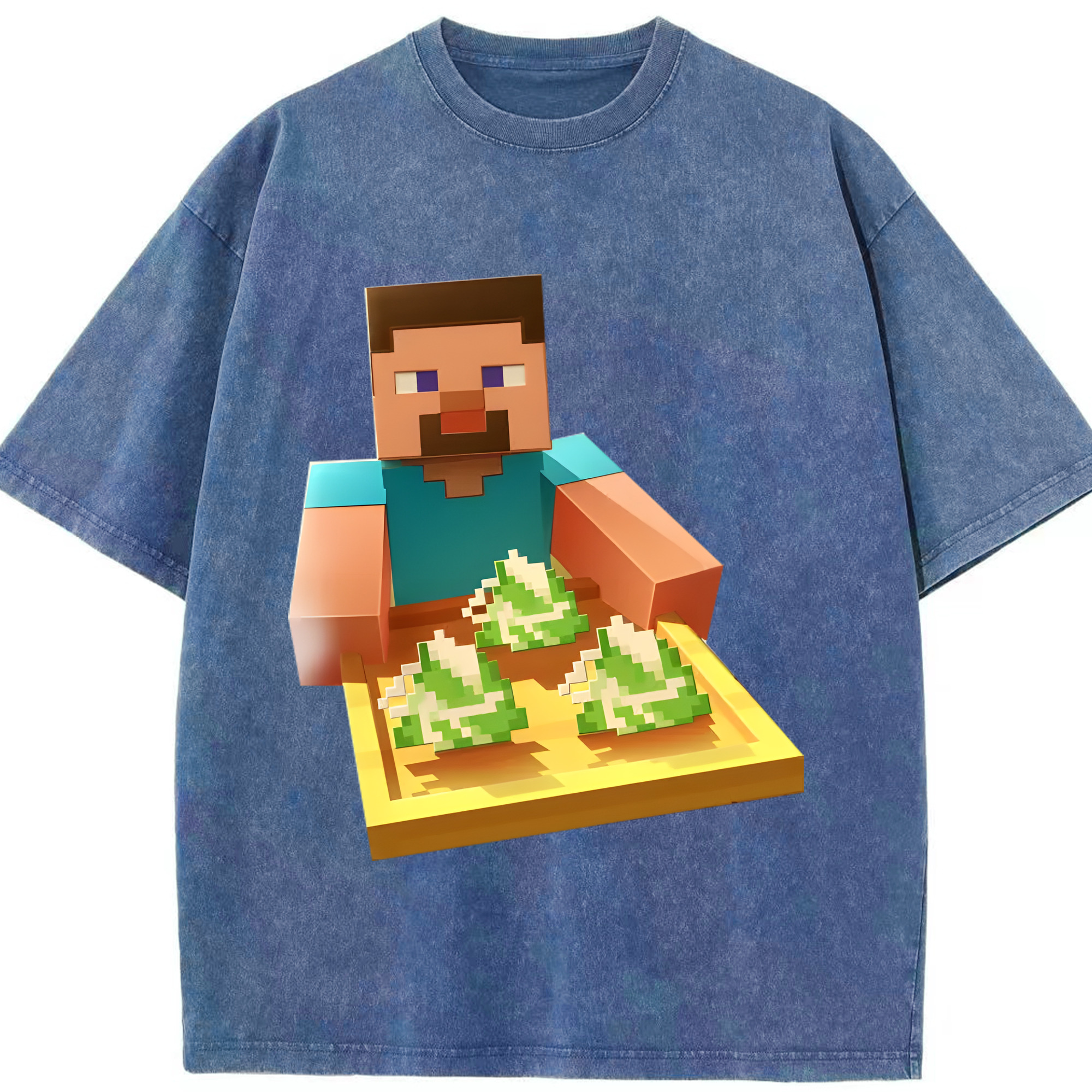 （画像用） マインクラフト ブロックの世界 Minecraft MC Block world 綿100% ヴィンテージ風 半袖Tシャツ（フロントプリント）