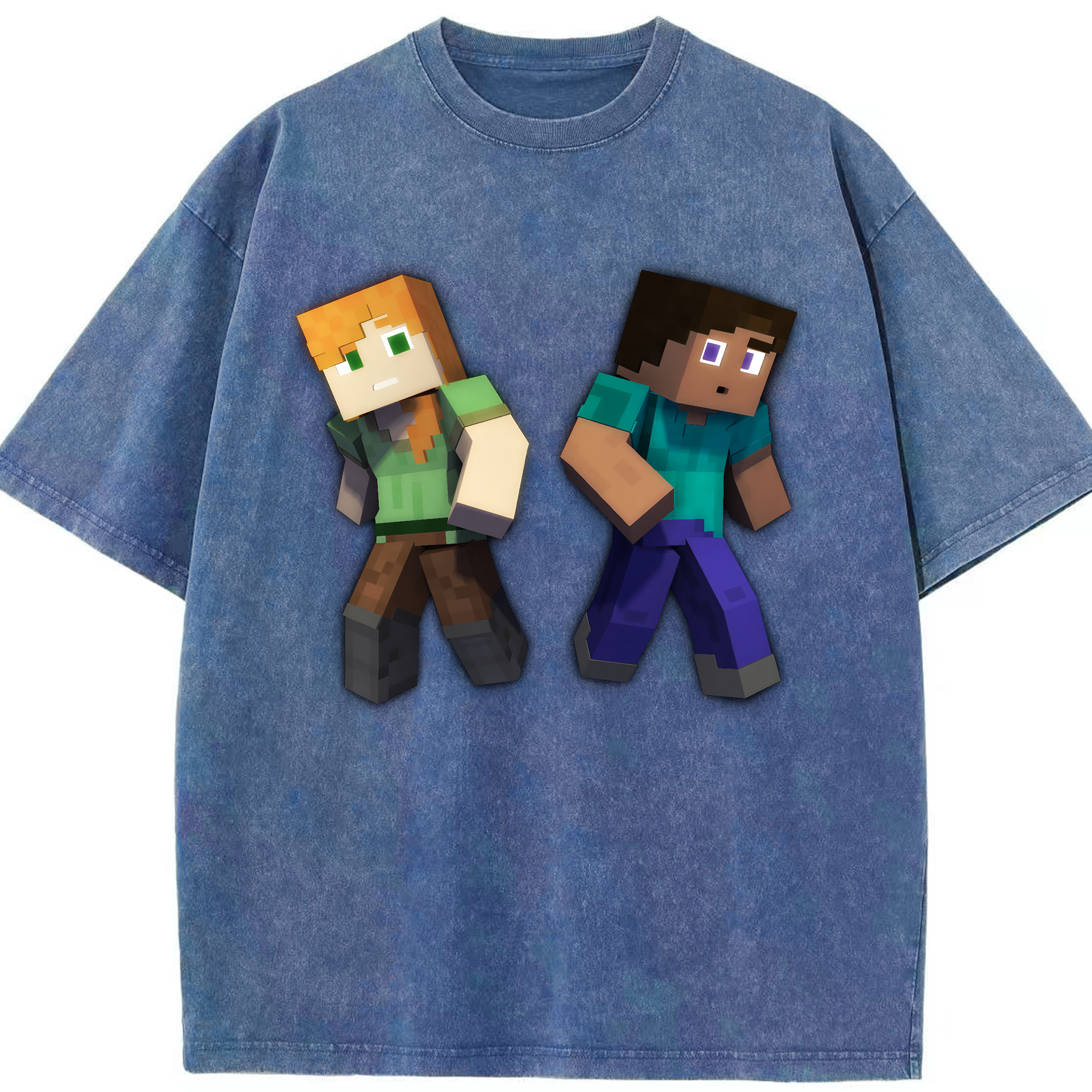 （画像用） マインクラフト ブロックの世界 Minecraft MC Block world 綿100% ヴィンテージ風 半袖Tシャツ（フロントプリント）