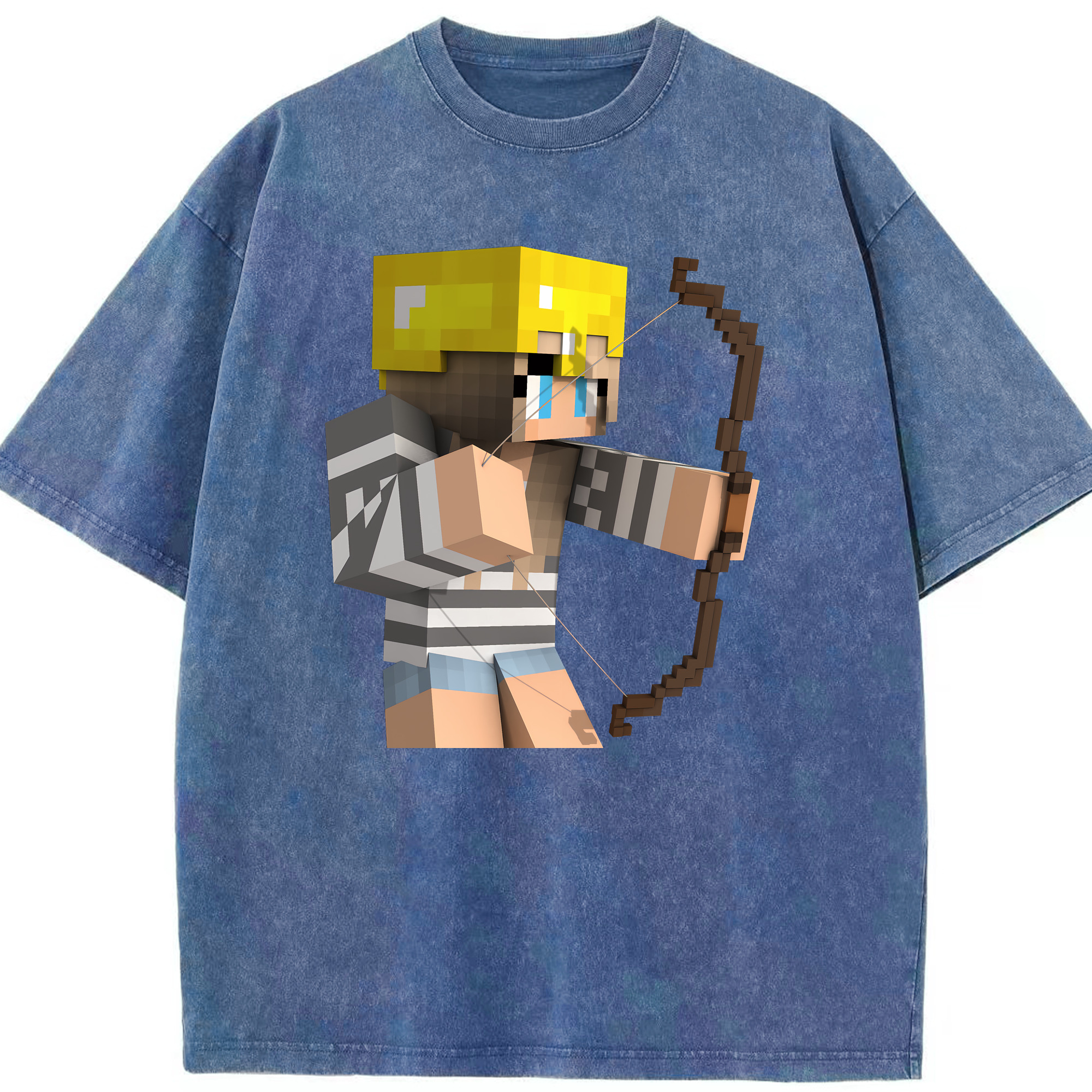 （画像用） マインクラフト ブロックの世界 Minecraft MC Block world 綿100% ヴィンテージ風 半袖Tシャツ（フロントプリント）
