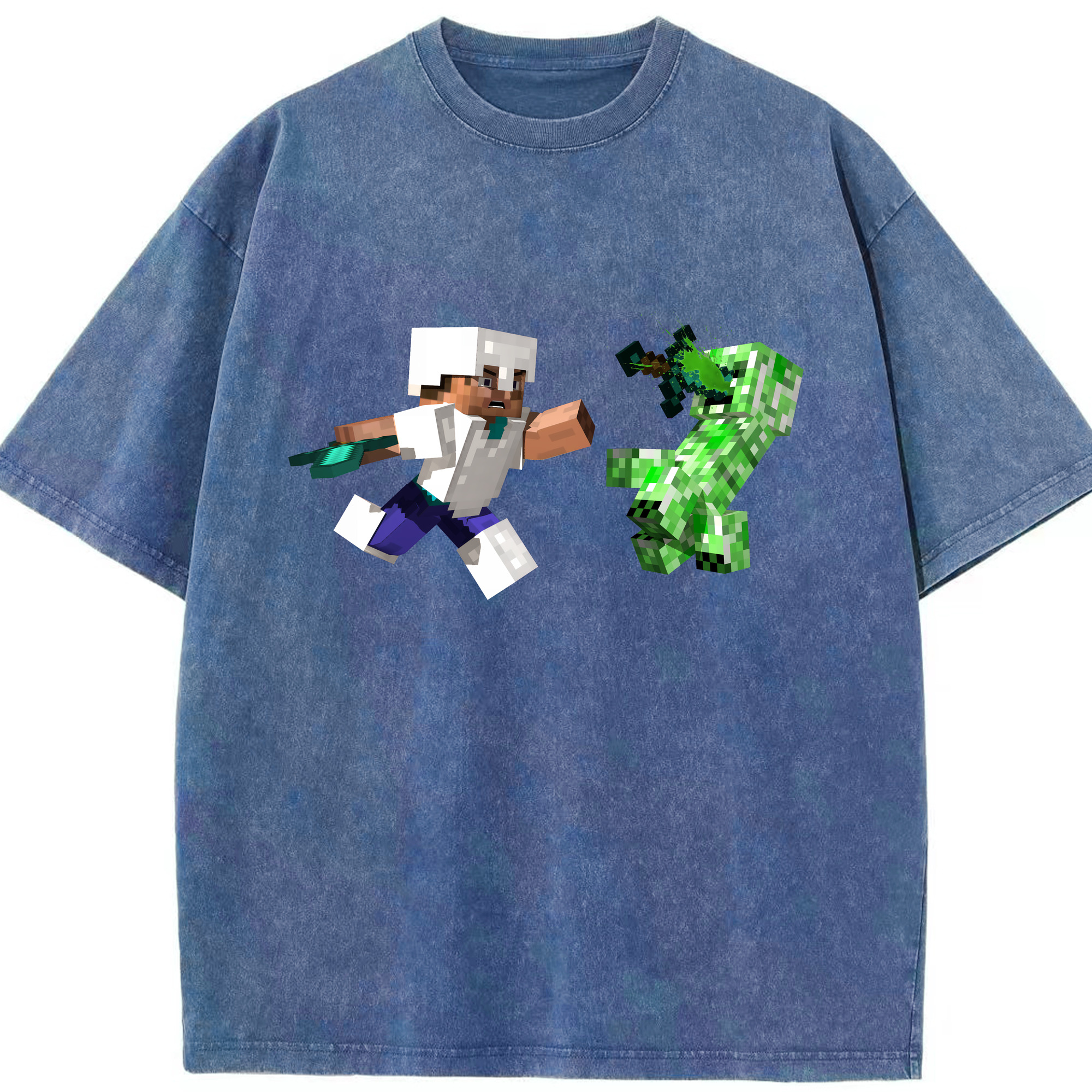 （画像用） マインクラフト ブロックの世界 Minecraft MC Block world 綿100% ヴィンテージ風 半袖Tシャツ（フロントプリント）