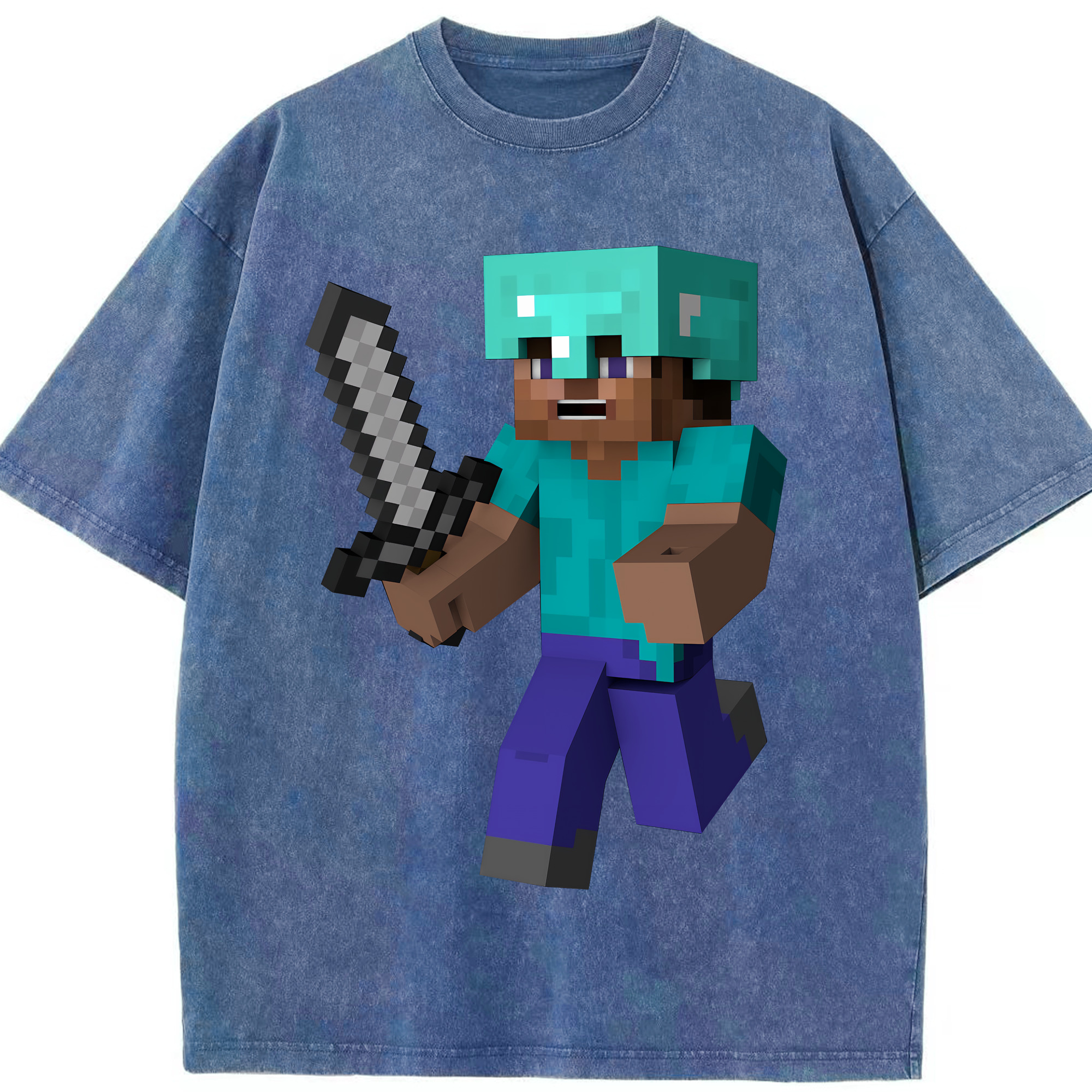 （画像用） マインクラフト ブロックの世界 Minecraft MC Block world 綿100% ヴィンテージ風 半袖Tシャツ（フロントプリント）