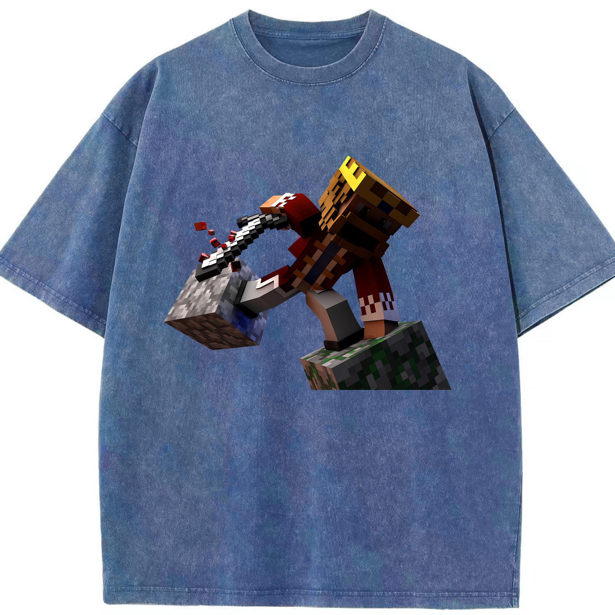 （画像用） マインクラフト ブロックの世界 Minecraft MC Block world 綿100% ヴィンテージ風 半袖Tシャツ（フロントプリント）