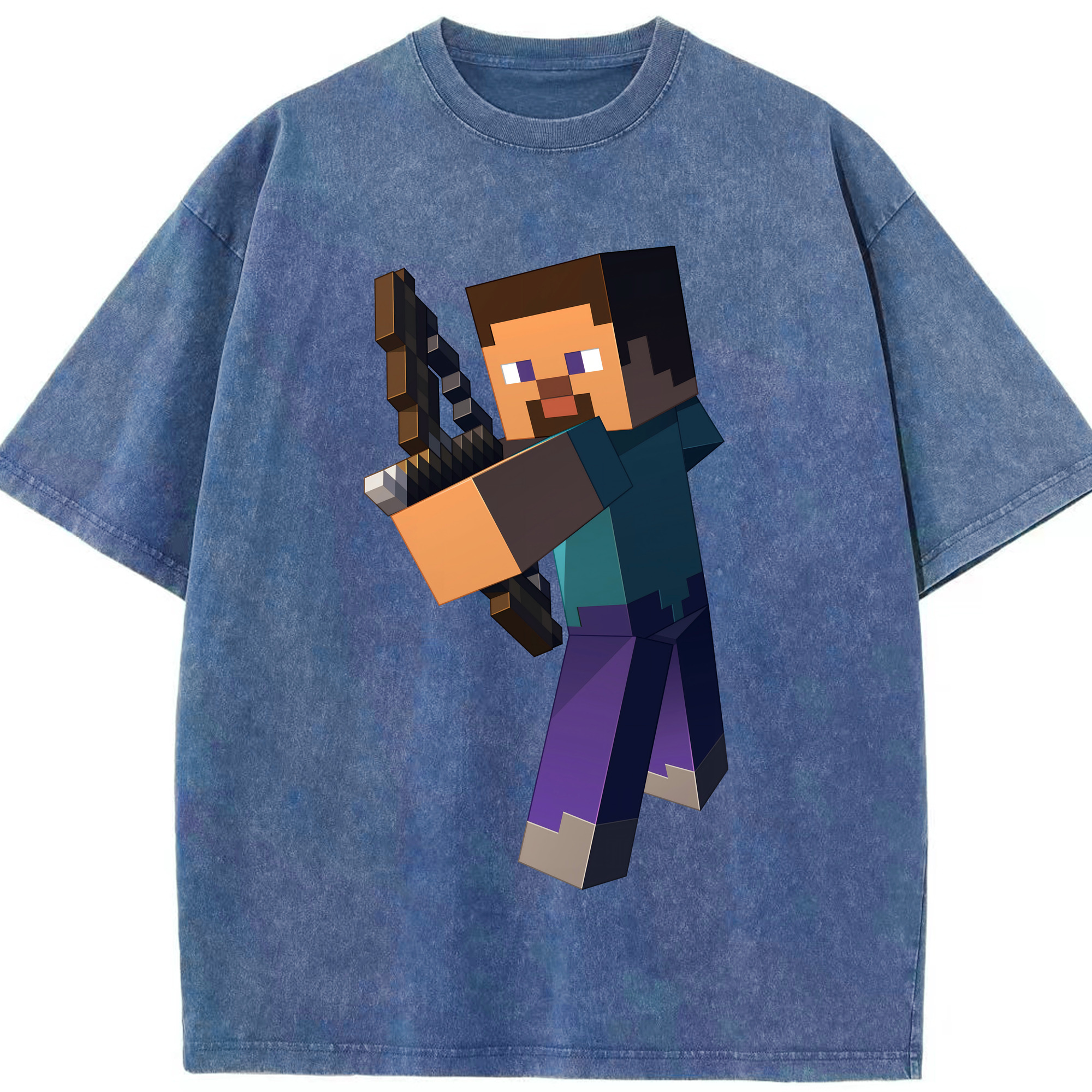 （画像用） マインクラフト ブロックの世界 Minecraft MC Block world 綿100% ヴィンテージ風 半袖Tシャツ（フロントプリント）