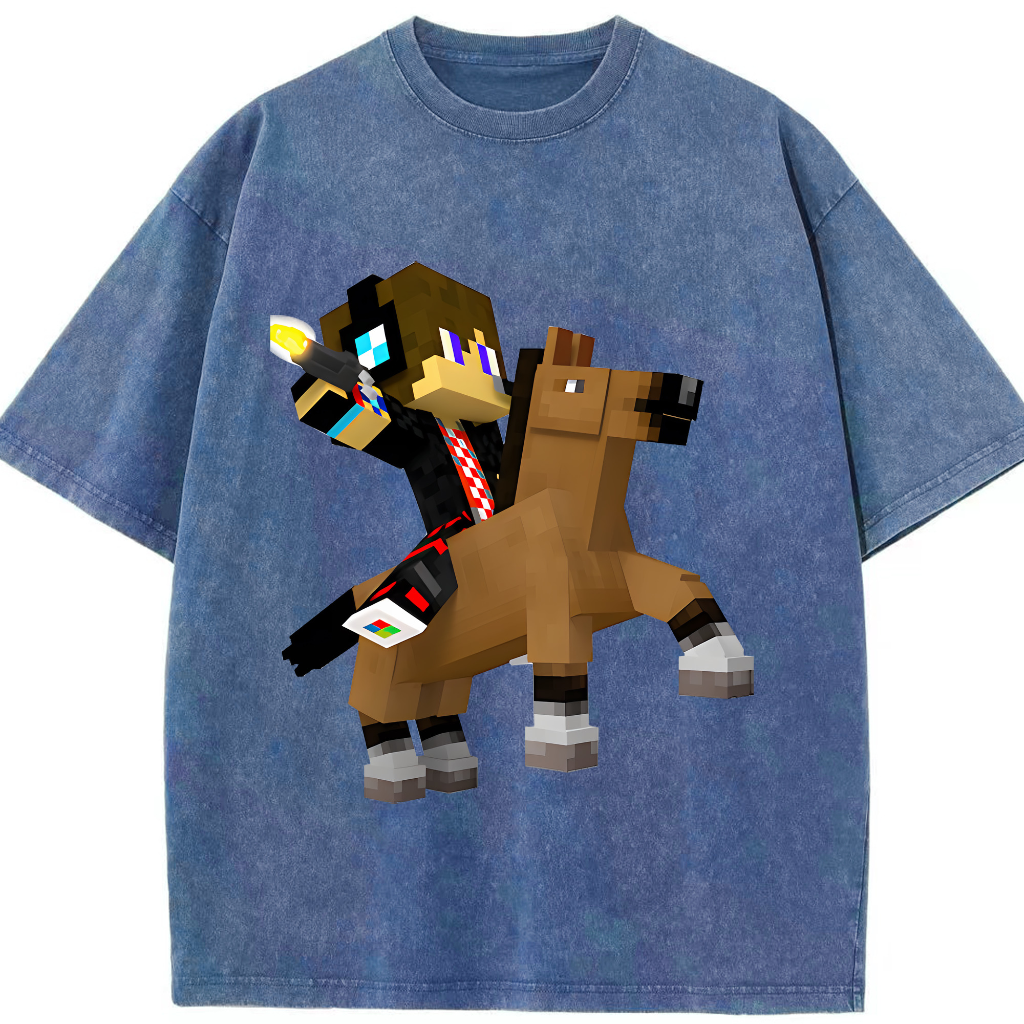 （画像用） マインクラフト ブロックの世界 Minecraft MC Block world 綿100% ヴィンテージ風 半袖Tシャツ（フロントプリント）