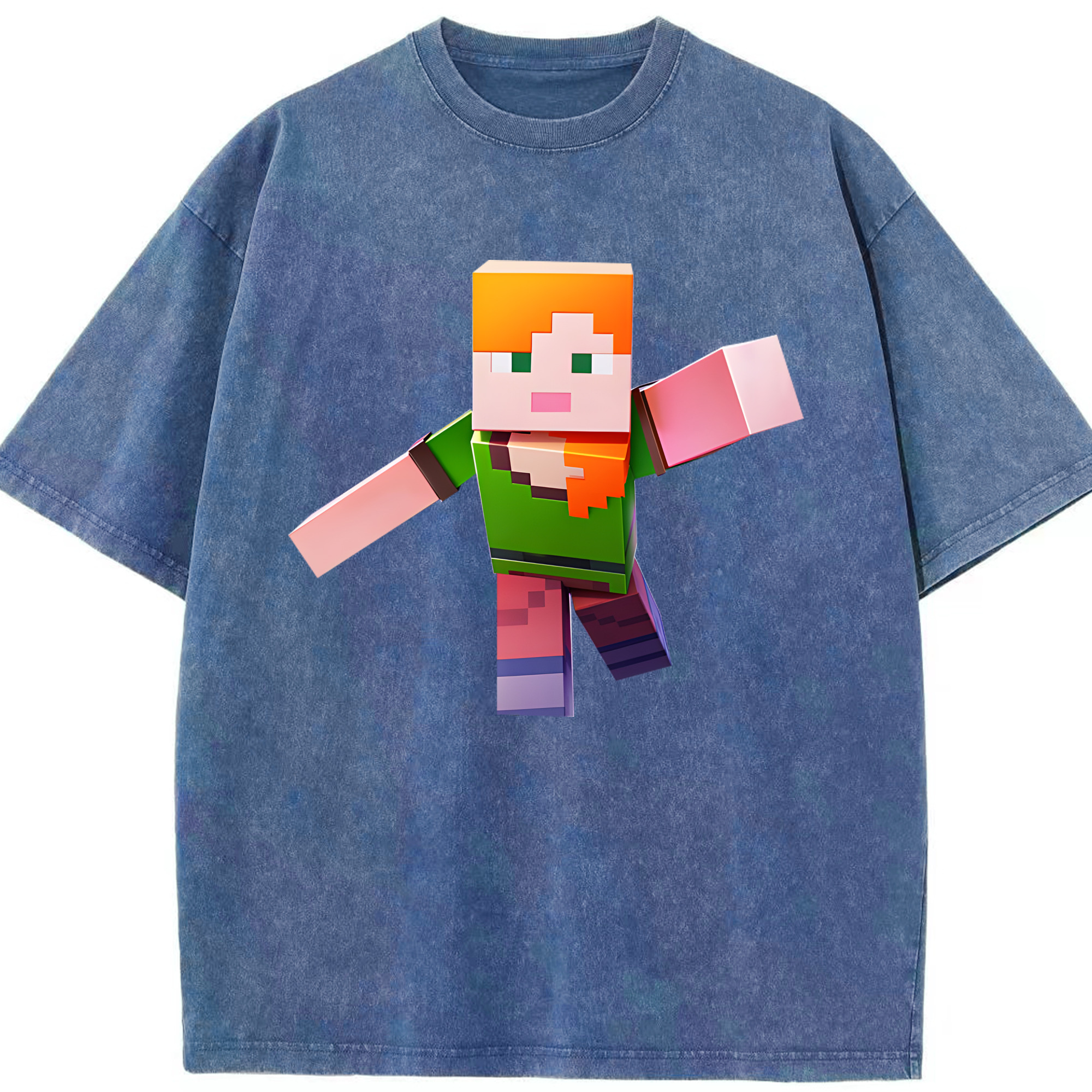 （画像用） マインクラフト ブロックの世界 Minecraft MC Block world 綿100% ヴィンテージ風 半袖Tシャツ（フロントプリント）