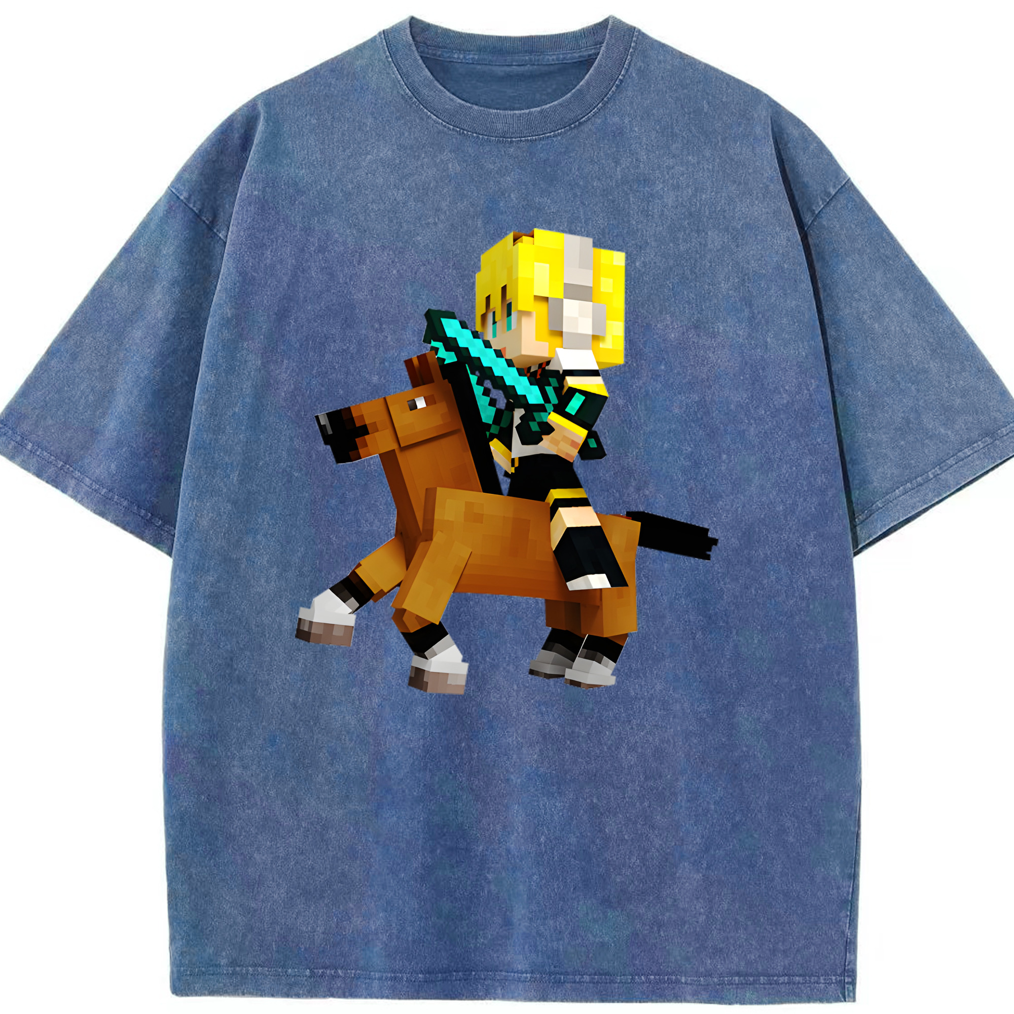 （画像用） マインクラフト ブロックの世界 Minecraft MC Block world 綿100% ヴィンテージ風 半袖Tシャツ（フロントプリント）