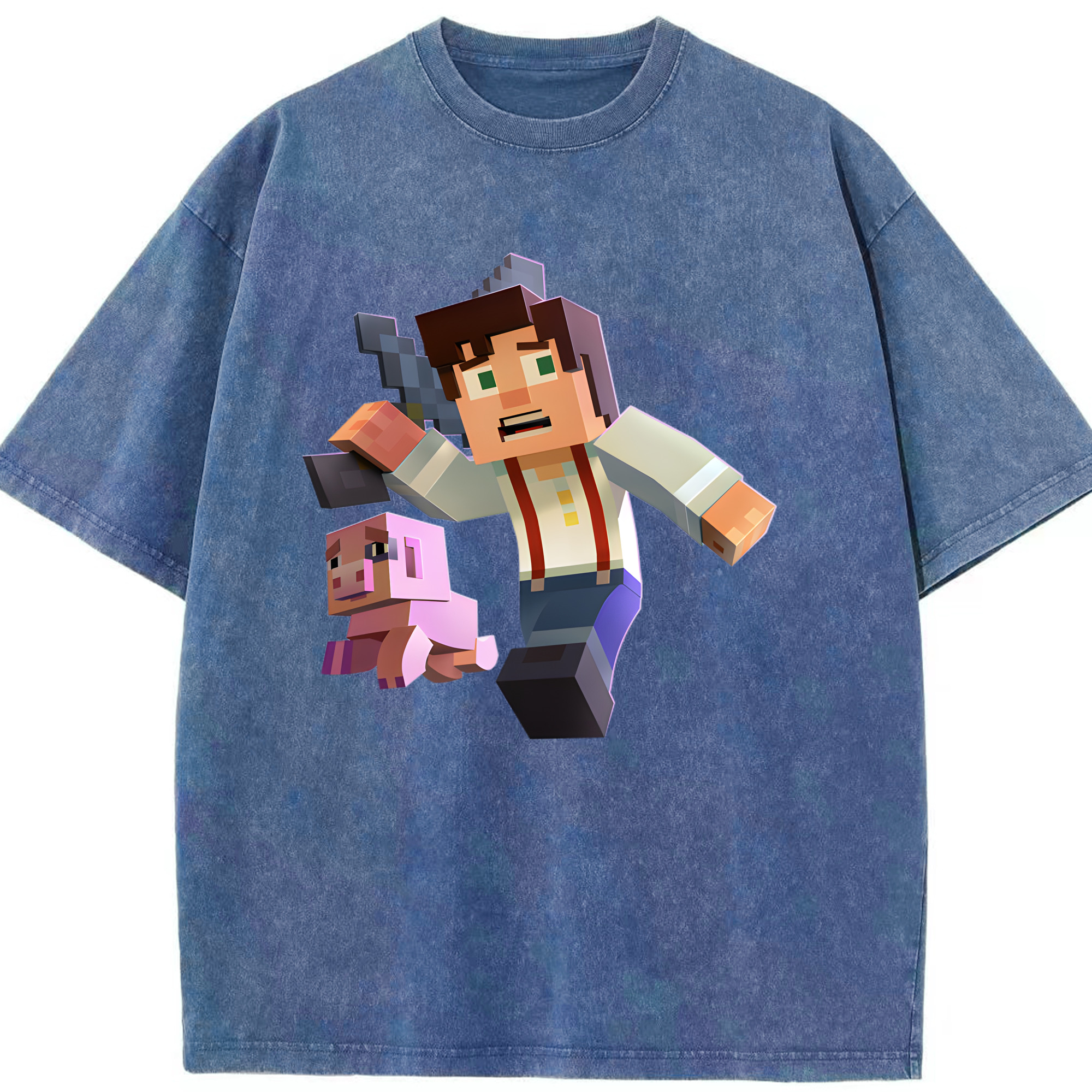 （画像用） マインクラフト ブロックの世界 Minecraft MC Block world 綿100% ヴィンテージ風 半袖Tシャツ（フロントプリント）