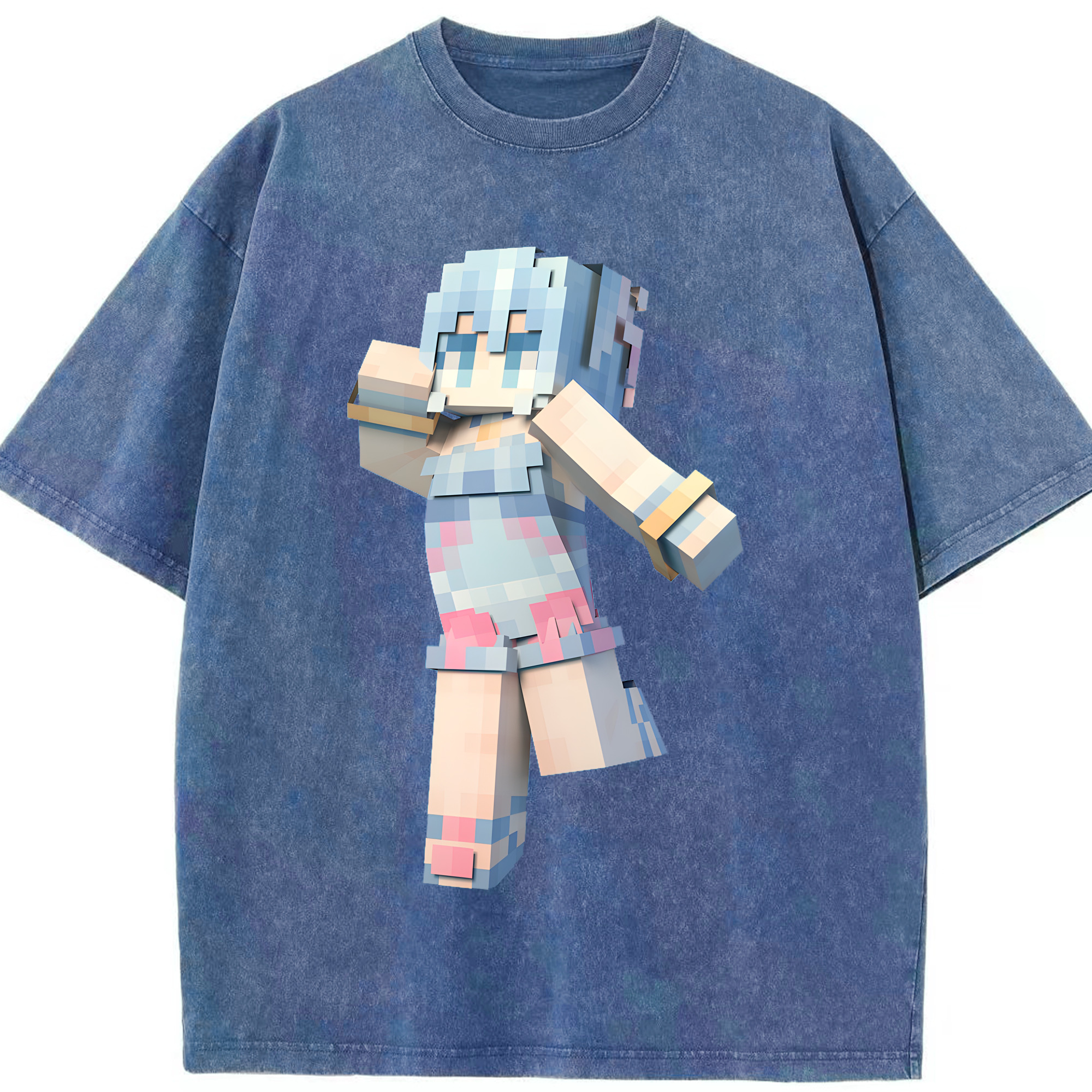 （画像用） マインクラフト ブロックの世界 Minecraft MC Block world 綿100% ヴィンテージ風 半袖Tシャツ（フロントプリント）