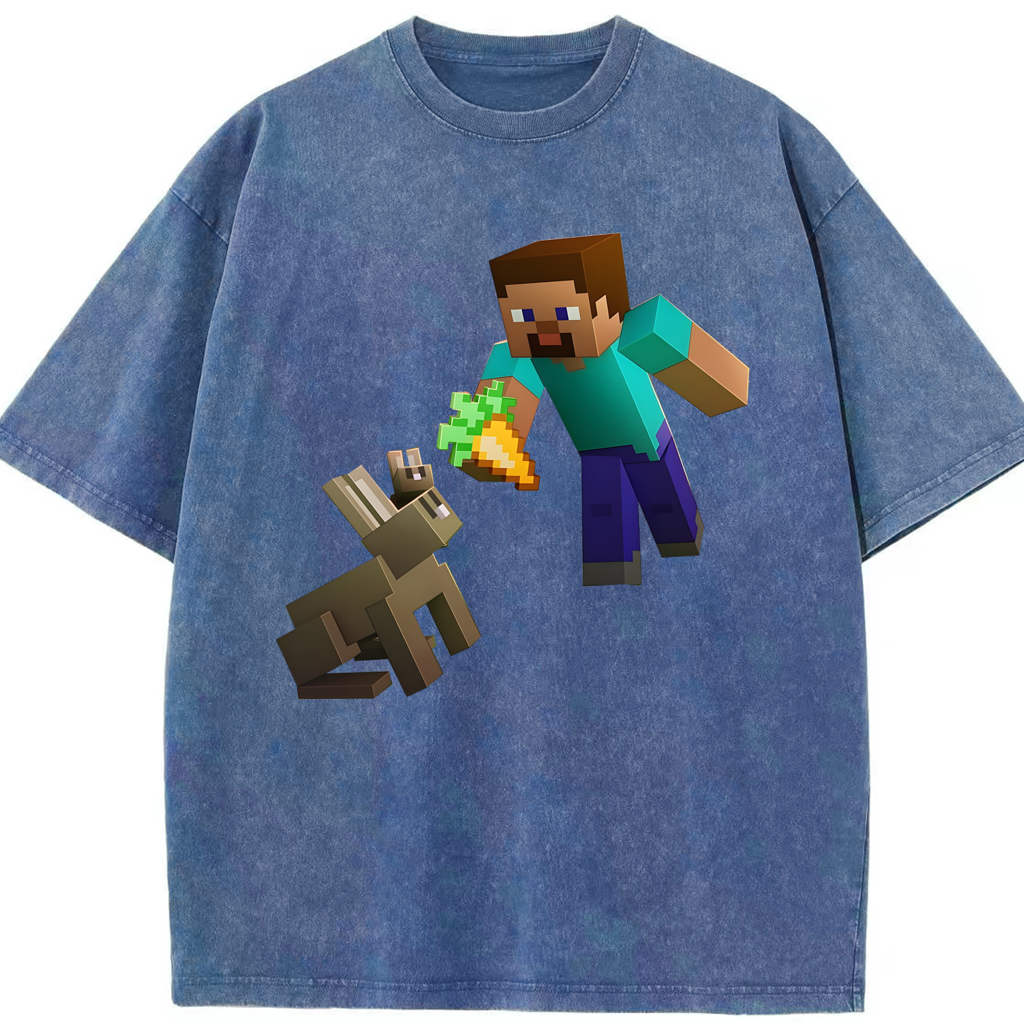 （画像用） マインクラフト ブロックの世界 Minecraft MC Block world 綿100% ヴィンテージ風 半袖Tシャツ（フロントプリント）