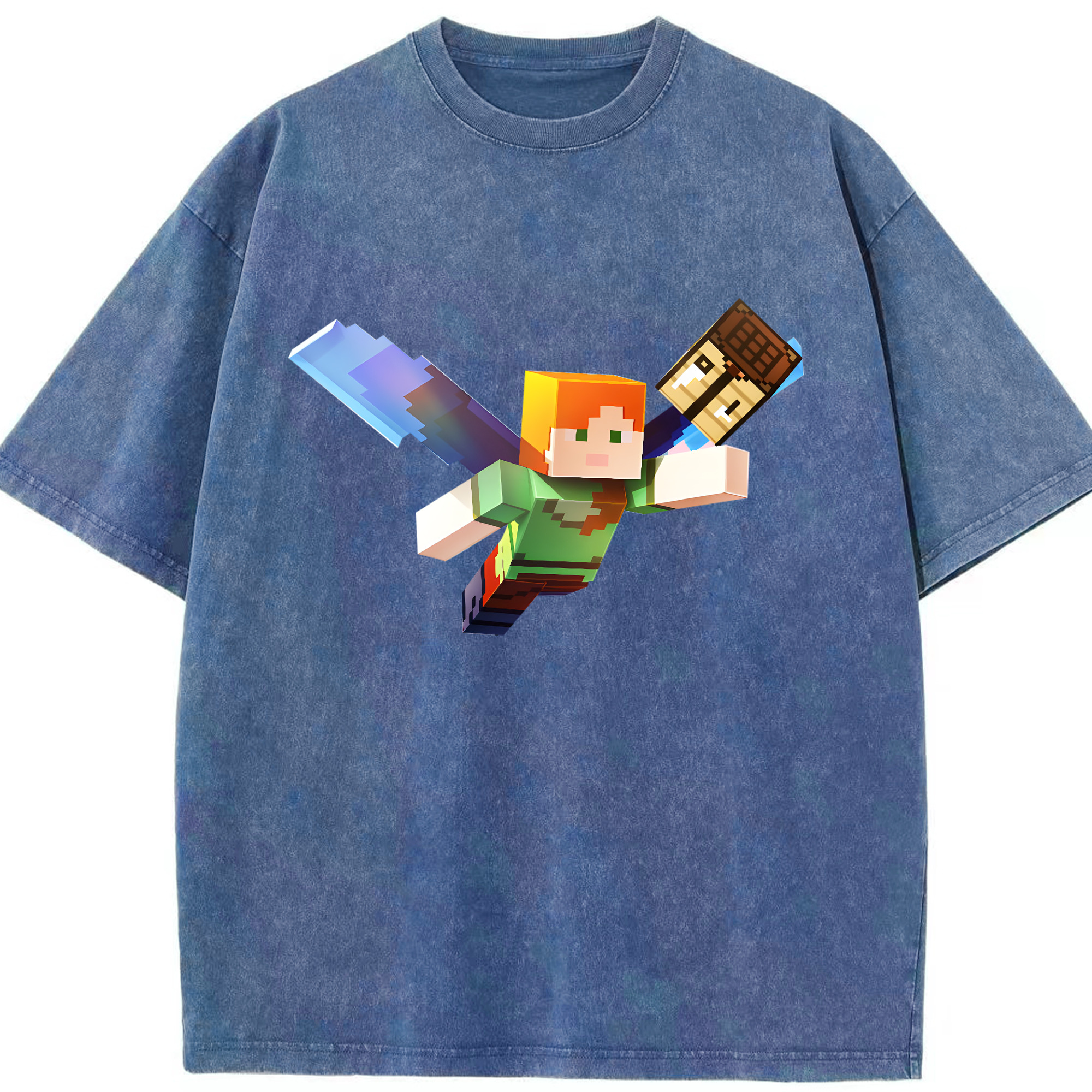 （画像用） マインクラフト ブロックの世界 Minecraft MC Block world 綿100% ヴィンテージ風 半袖Tシャツ（フロントプリント）