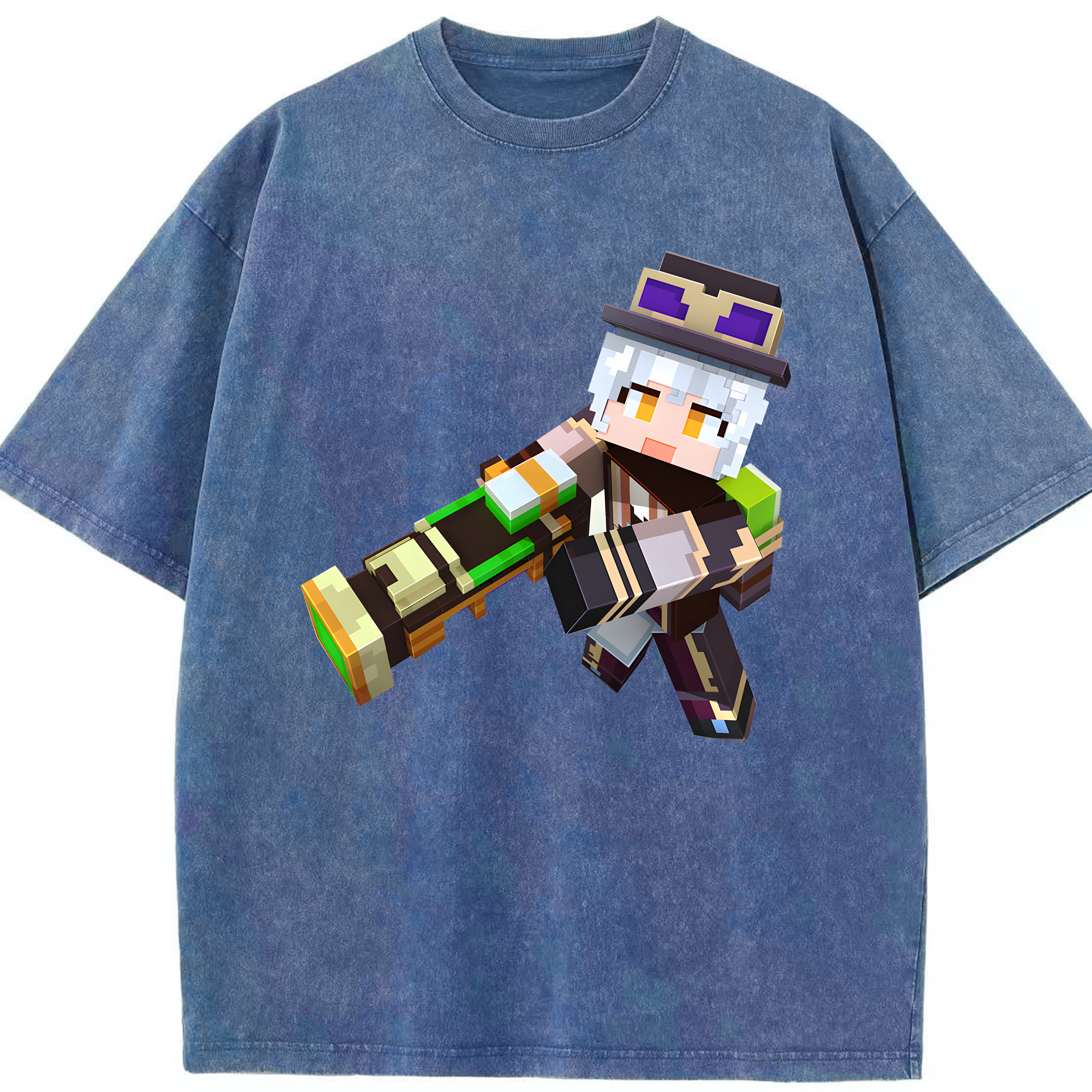 （画像用） マインクラフト ブロックの世界 Minecraft MC Block world 綿100% ヴィンテージ風 半袖Tシャツ（フロントプリント）