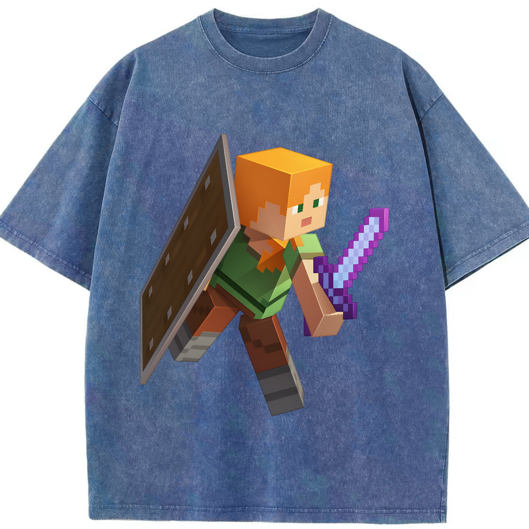 （画像用） マインクラフト ブロックの世界 Minecraft MC Block world 綿100% ヴィンテージ風 半袖Tシャツ（フロントプリント）