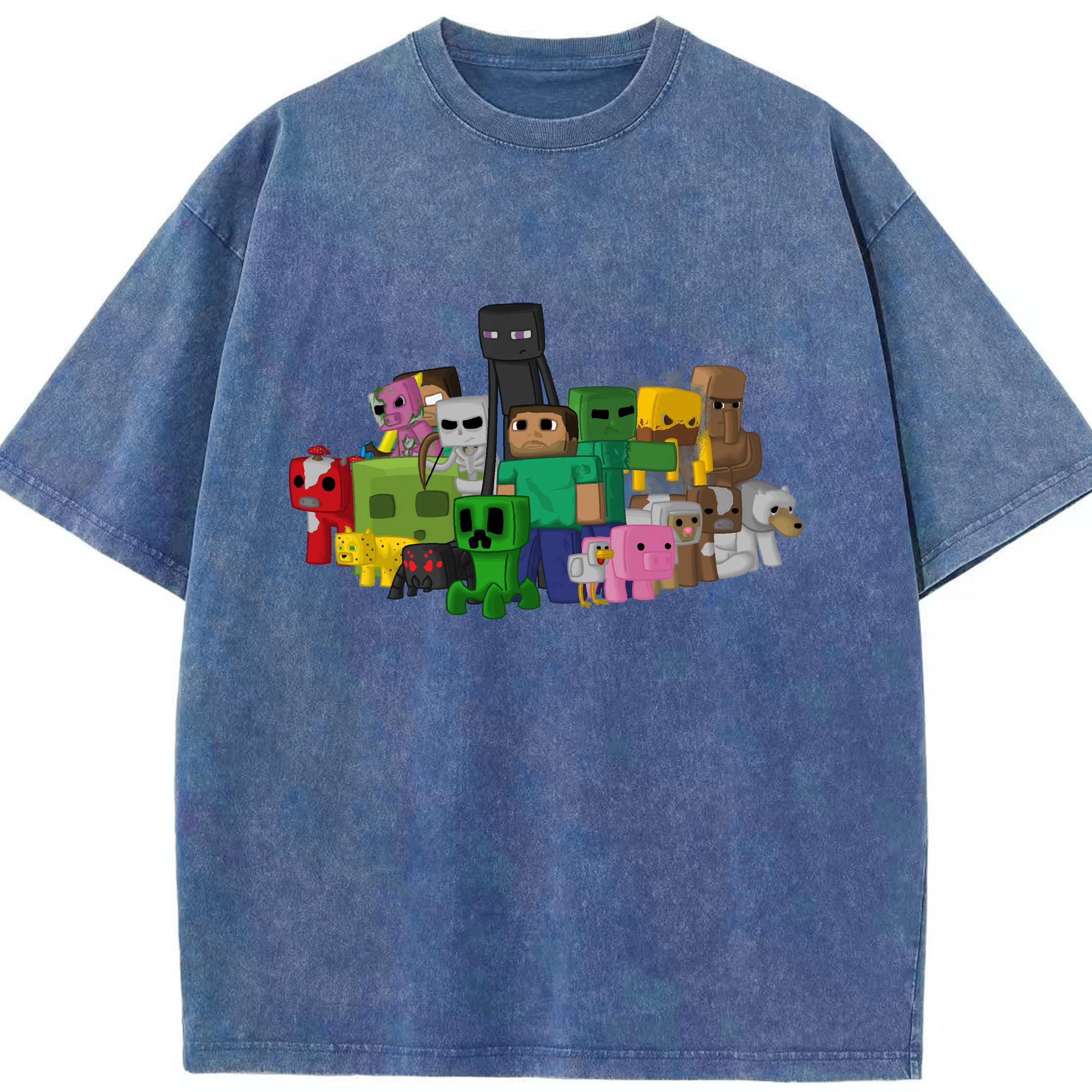 （画像用） マインクラフト ブロックの世界 Minecraft MC Block world 綿100% ヴィンテージ風 半袖Tシャツ（フロントプリント）