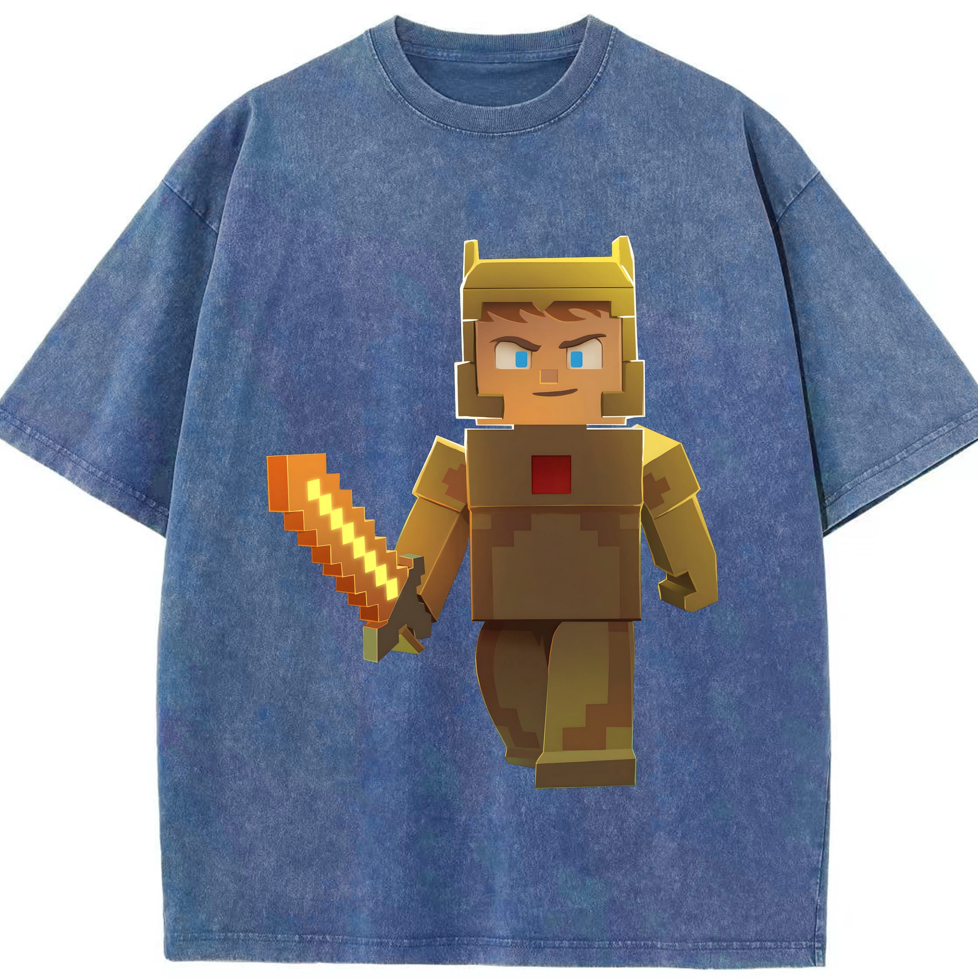 （画像用） マインクラフト ブロックの世界 Minecraft MC Block world 綿100% ヴィンテージ風 半袖Tシャツ（フロントプリント）