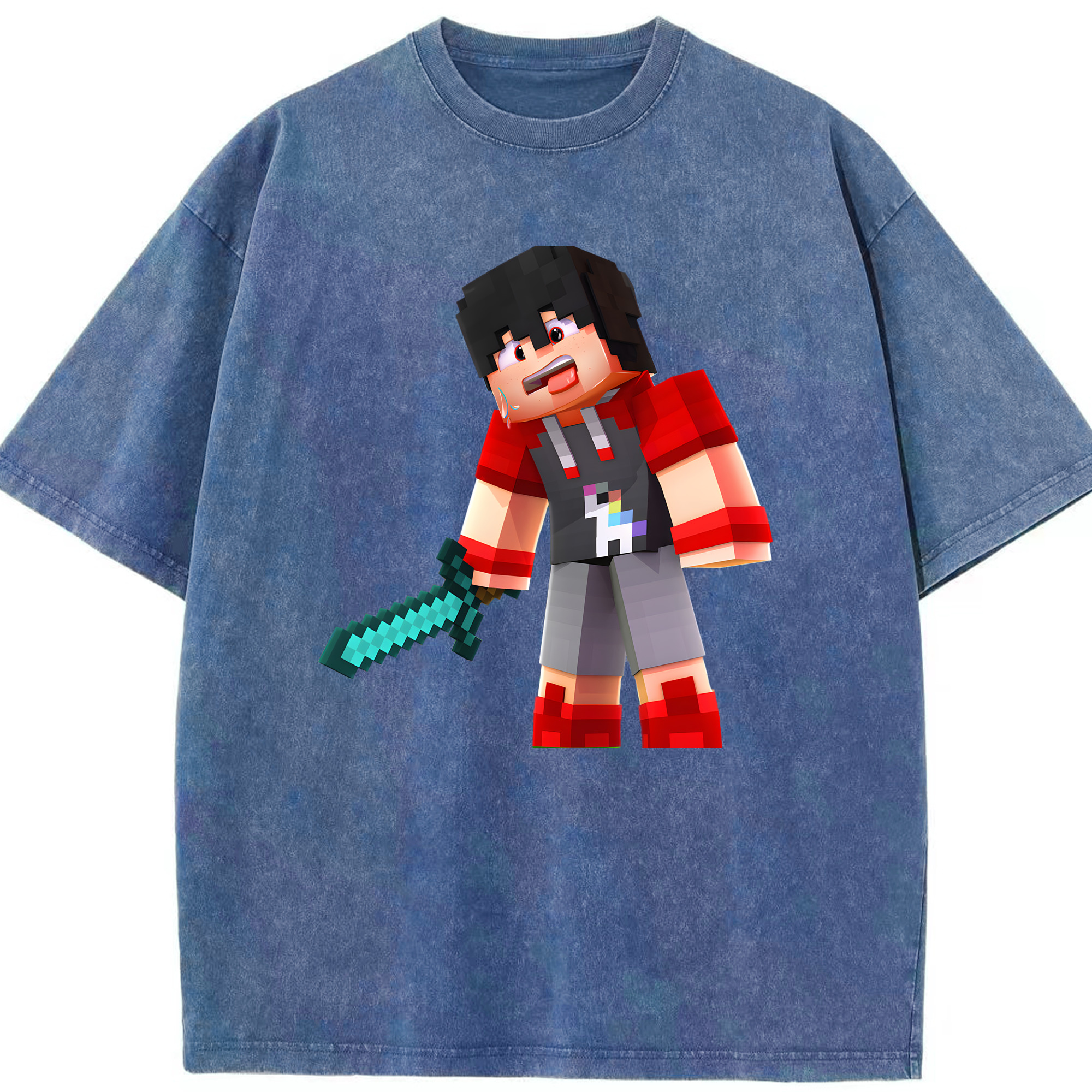 （画像用） マインクラフト ブロックの世界 Minecraft MC Block world 綿100% ヴィンテージ風 半袖Tシャツ（フロントプリント）