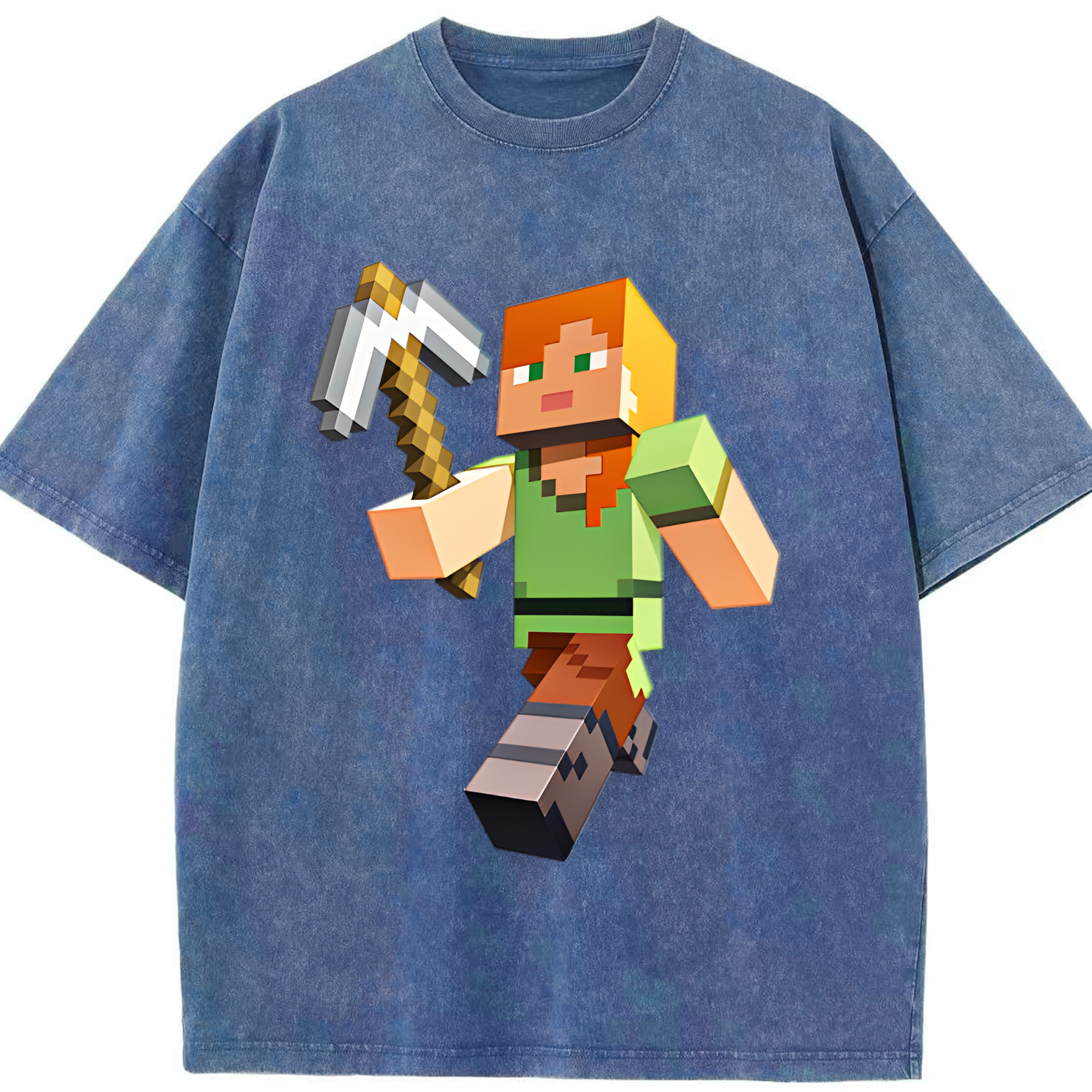 （画像用） マインクラフト ブロックの世界 Minecraft MC Block world 綿100% ヴィンテージ風 半袖Tシャツ（フロントプリント）