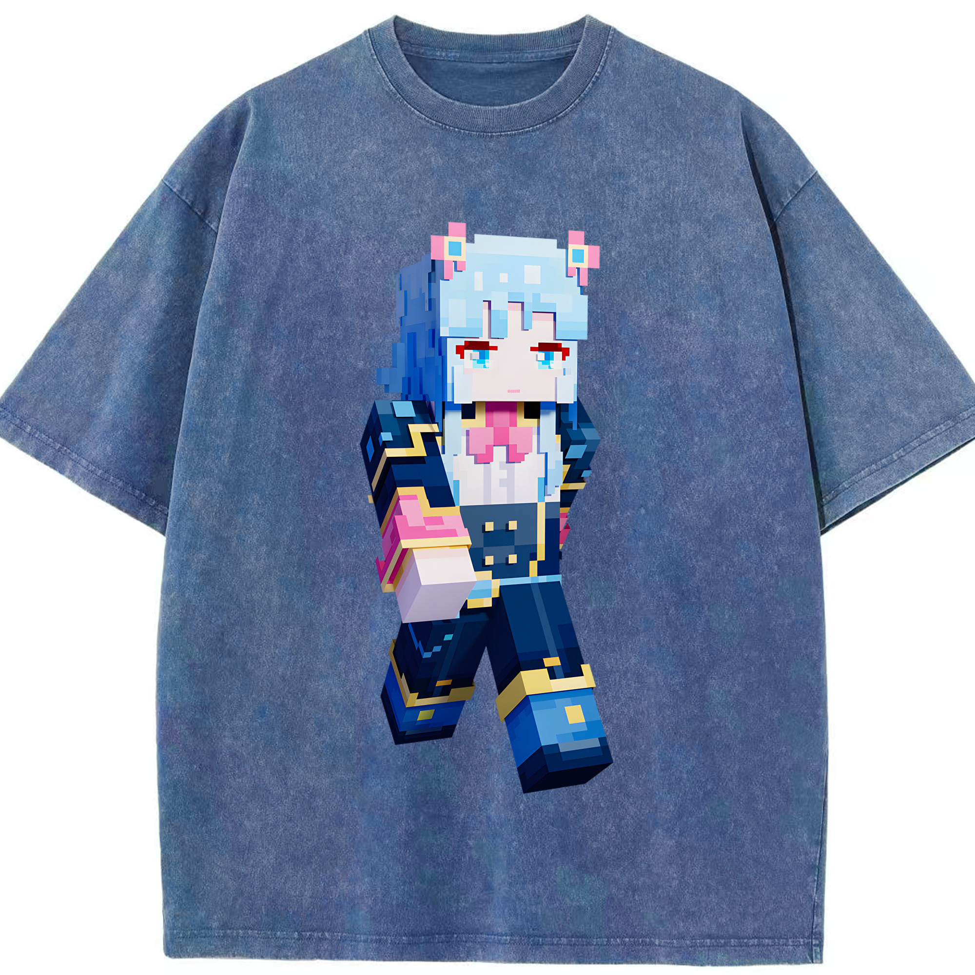 （画像用） マインクラフト ブロックの世界 Minecraft MC Block world 綿100% ヴィンテージ風 半袖Tシャツ（フロントプリント）