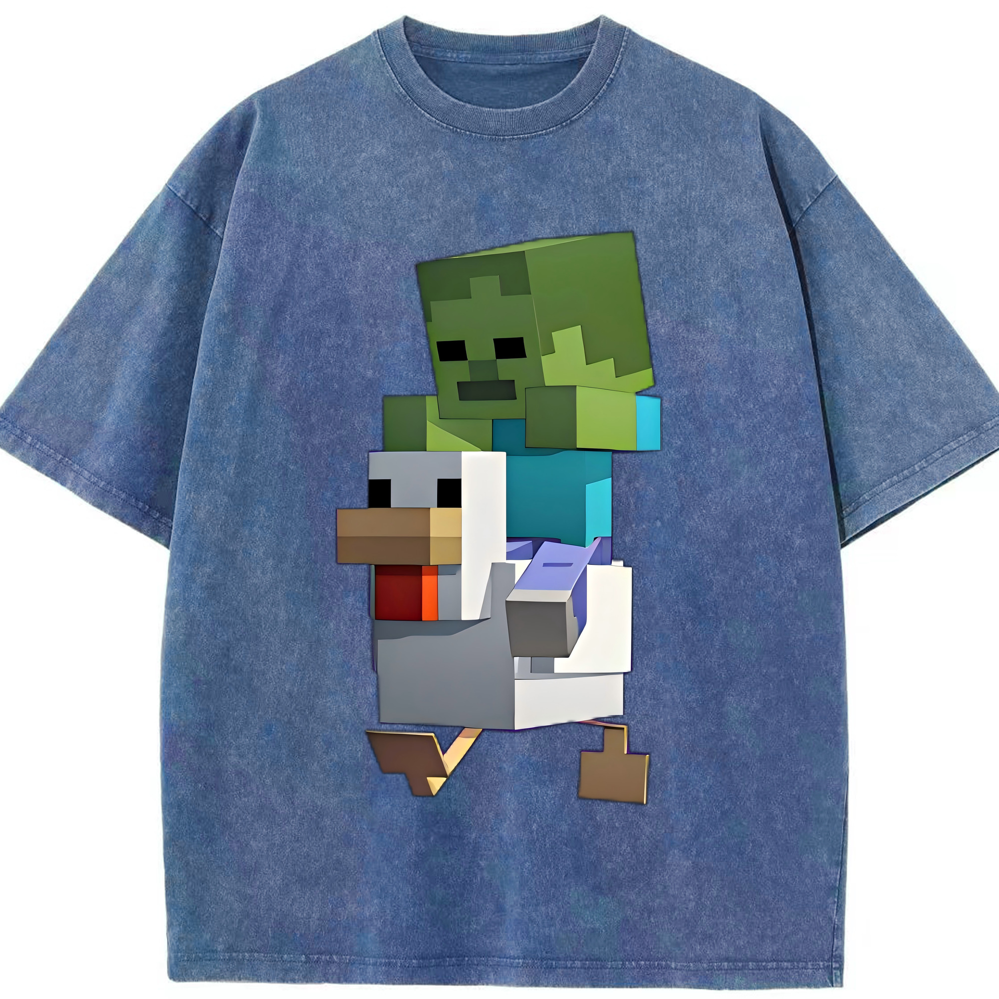 （画像用） マインクラフト ブロックの世界 Minecraft MC Block world 綿100% ヴィンテージ風 半袖Tシャツ（フロントプリント）