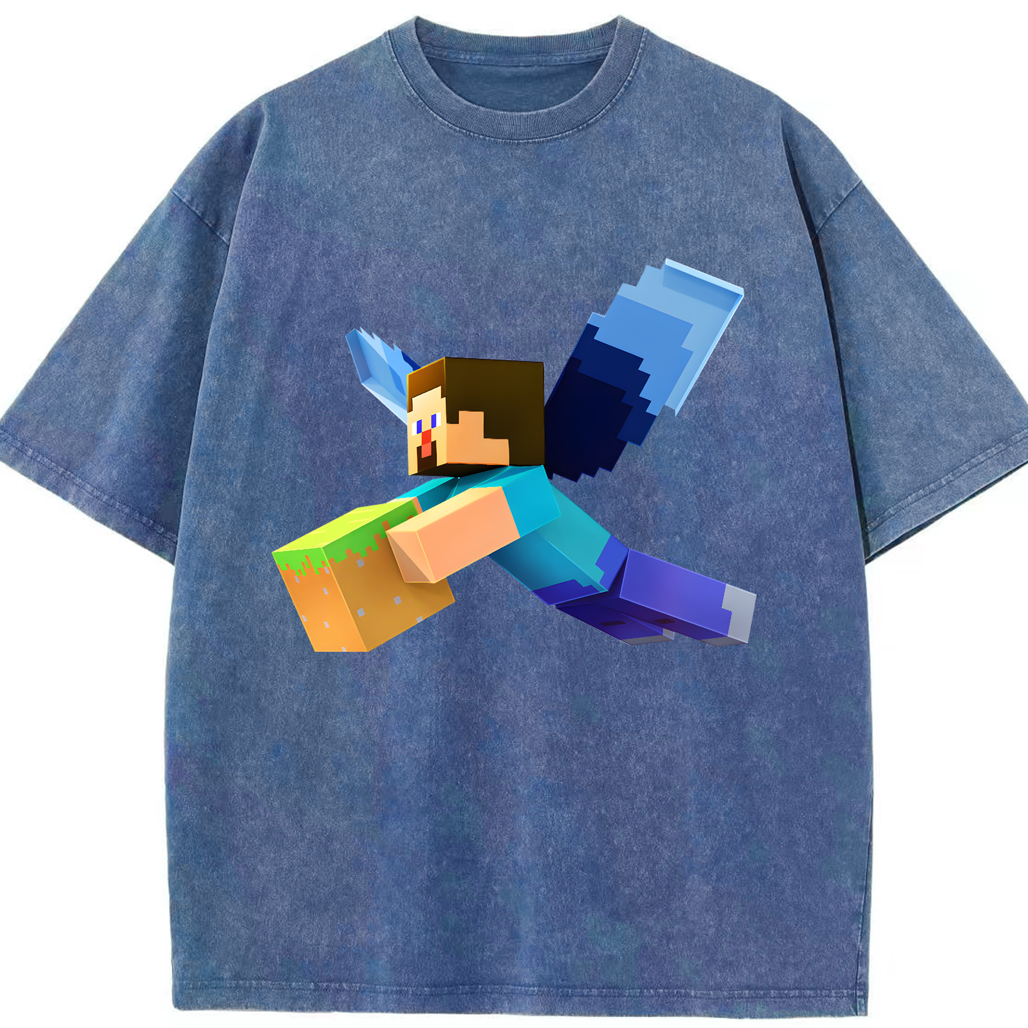 （画像用） マインクラフト ブロックの世界 Minecraft MC Block world 綿100% ヴィンテージ風 半袖Tシャツ（フロントプリント）