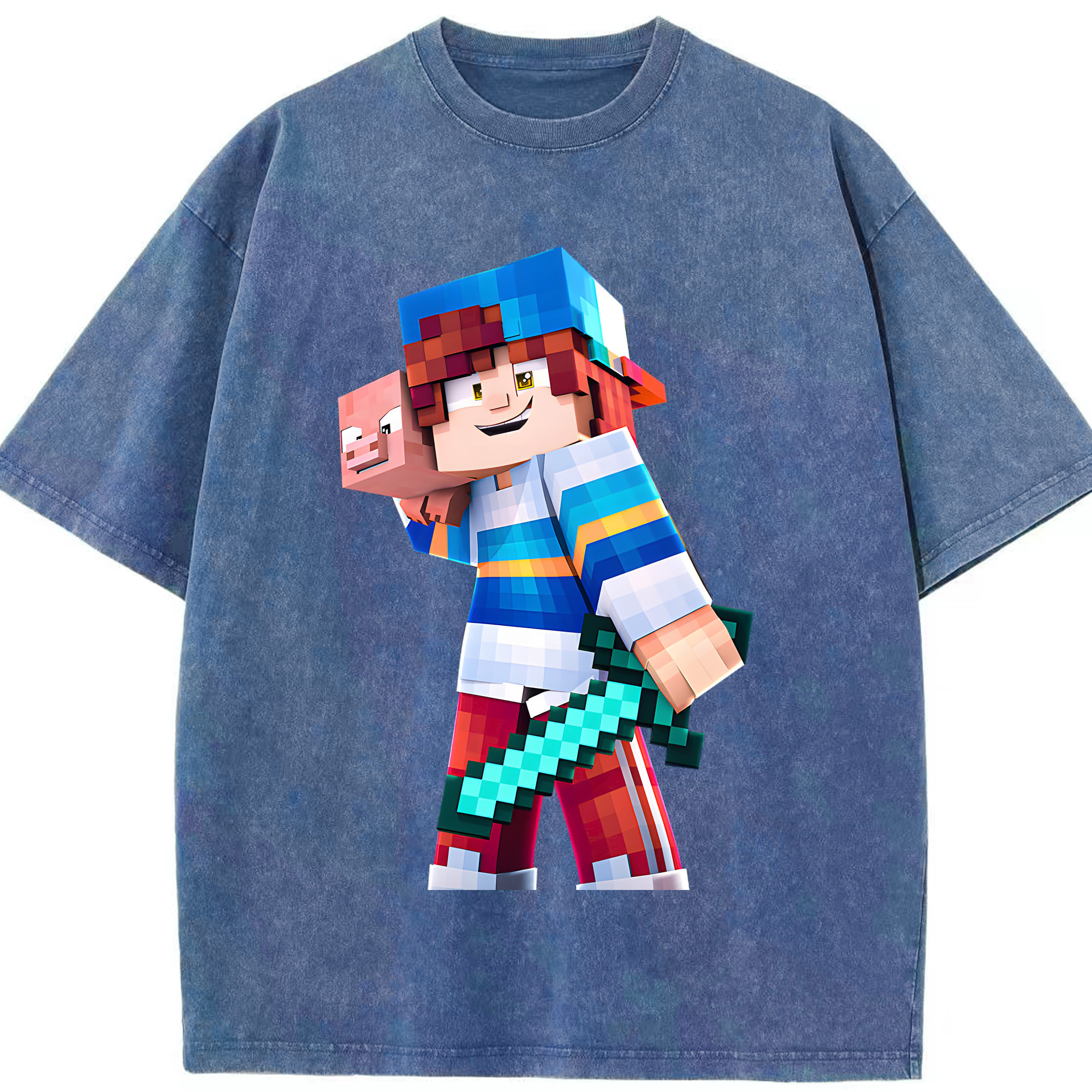 （画像用） マインクラフト ブロックの世界 Minecraft MC Block world 綿100% ヴィンテージ風 半袖Tシャツ（フロントプリント）