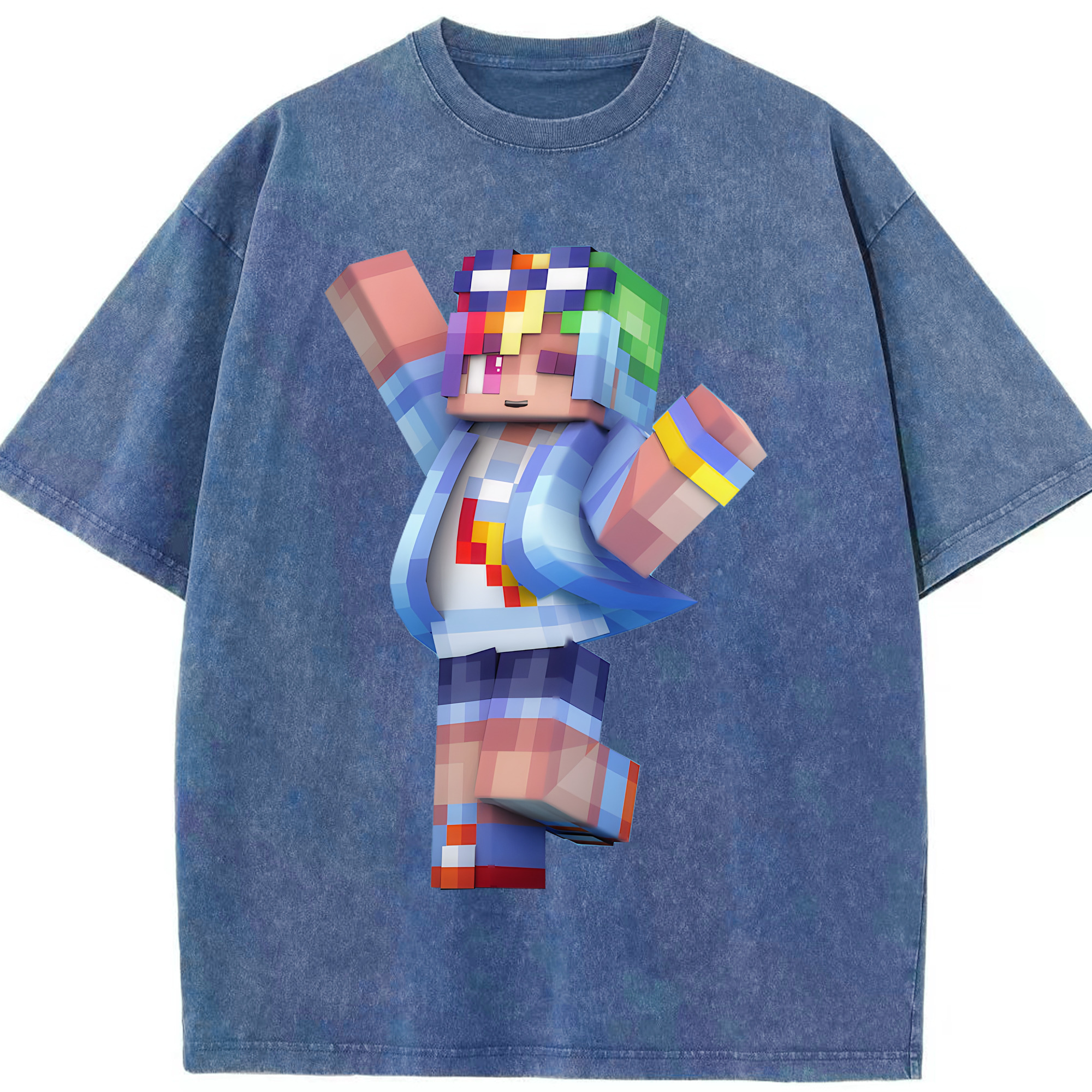 （画像用） マインクラフト ブロックの世界 Minecraft MC Block world 綿100% ヴィンテージ風 半袖Tシャツ（フロントプリント）