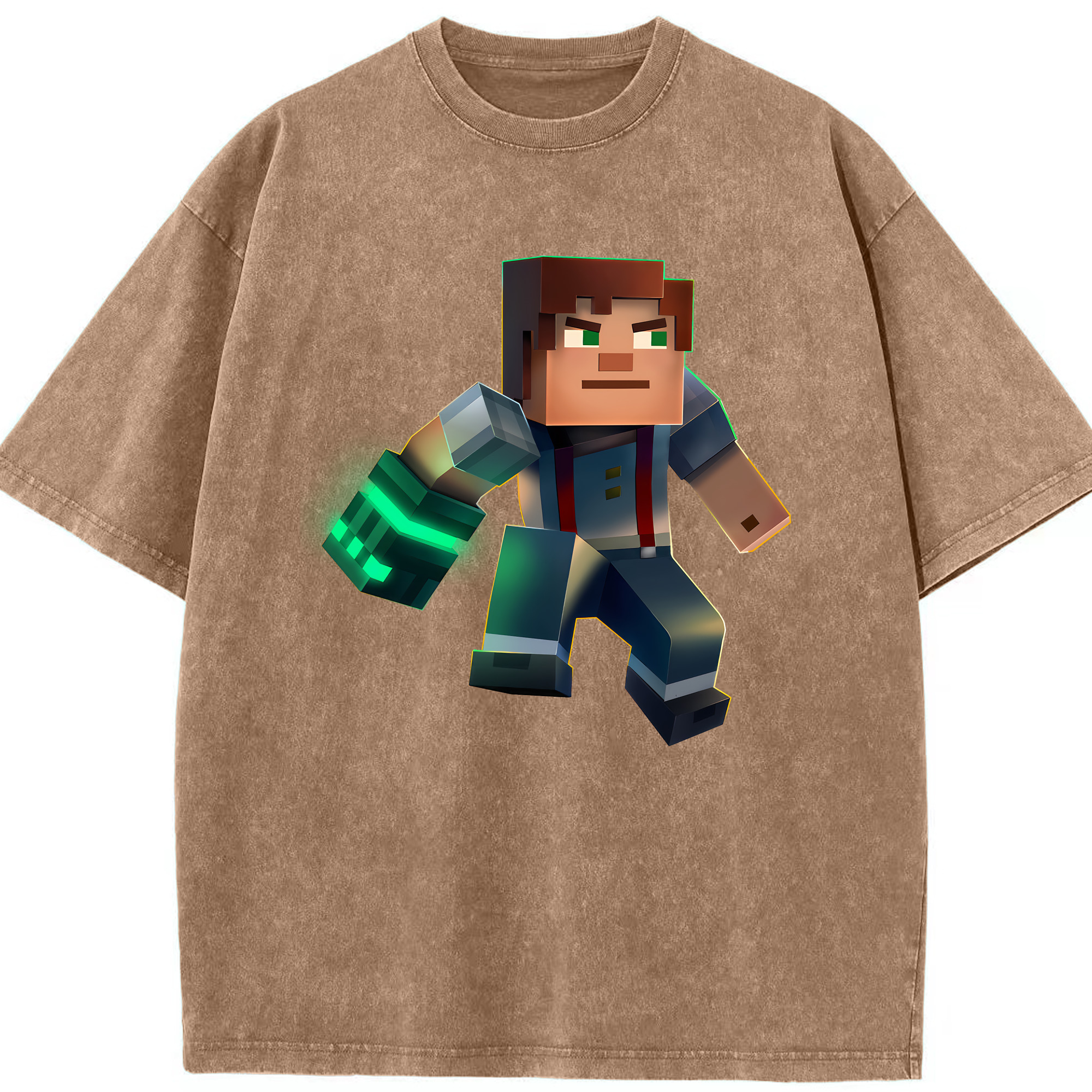 （画像用） マインクラフト ブロックの世界 Minecraft MC Block world 綿100% ヴィンテージ風 半袖Tシャツ（フロントプリント）