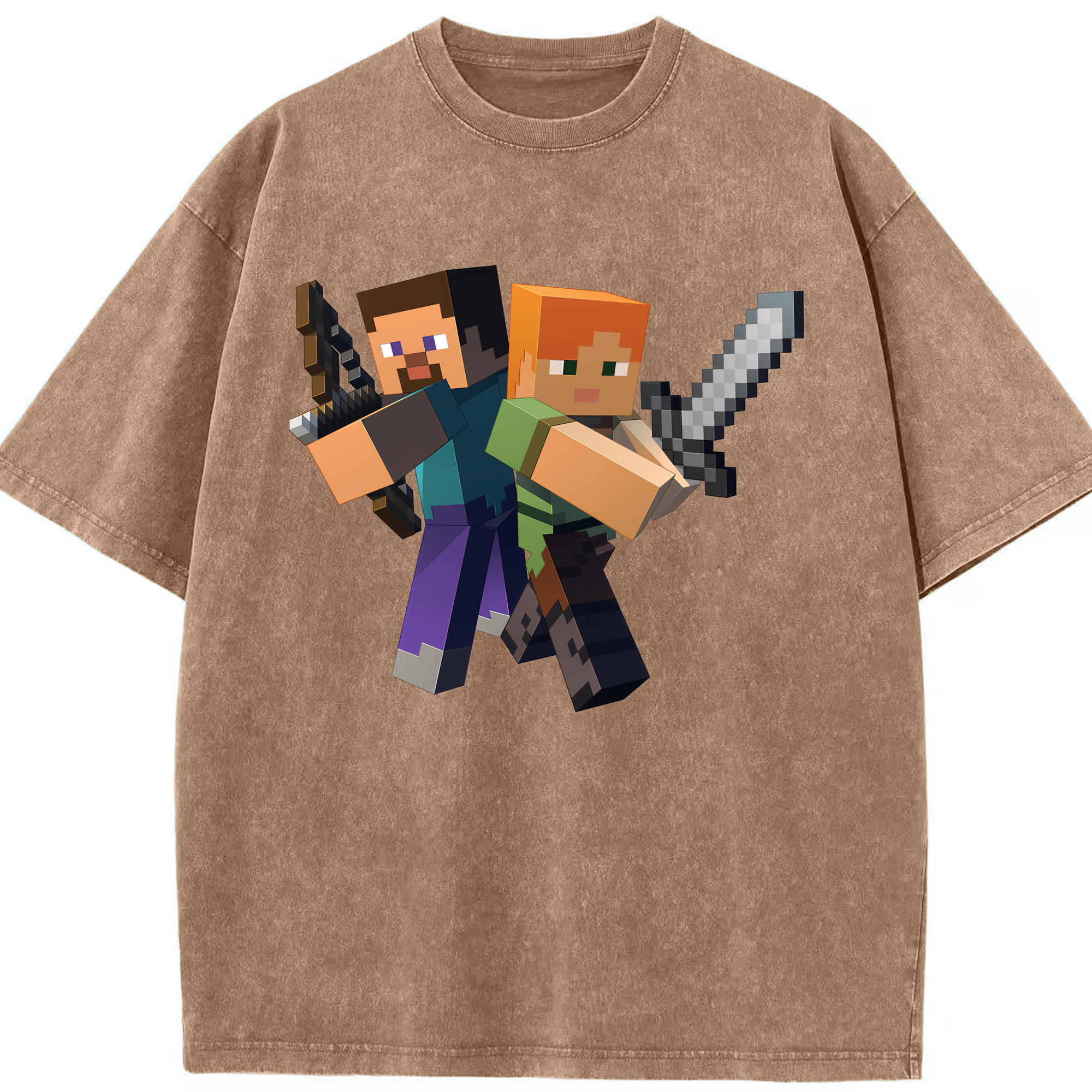 （画像用） マインクラフト ブロックの世界 Minecraft MC Block world 綿100% ヴィンテージ風 半袖Tシャツ（フロントプリント）
