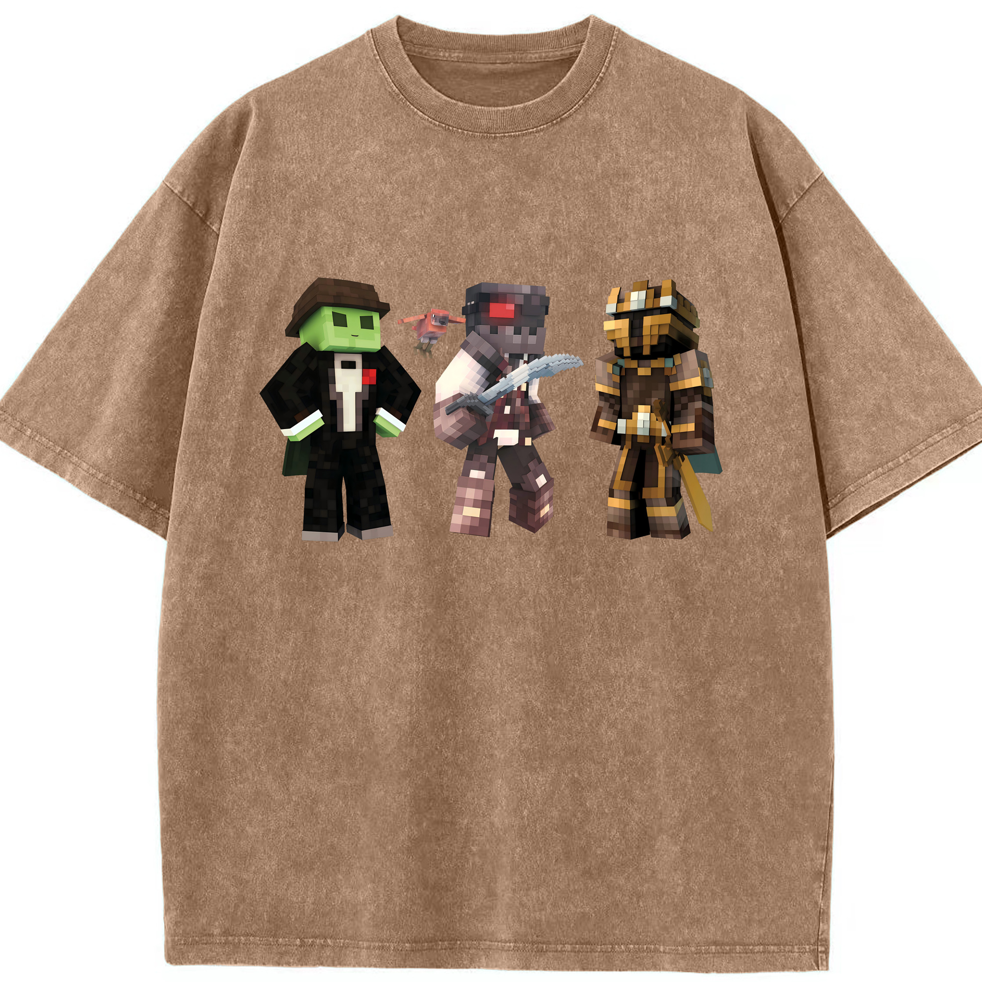 （画像用） マインクラフト ブロックの世界 Minecraft MC Block world 綿100% ヴィンテージ風 半袖Tシャツ（フロントプリント）