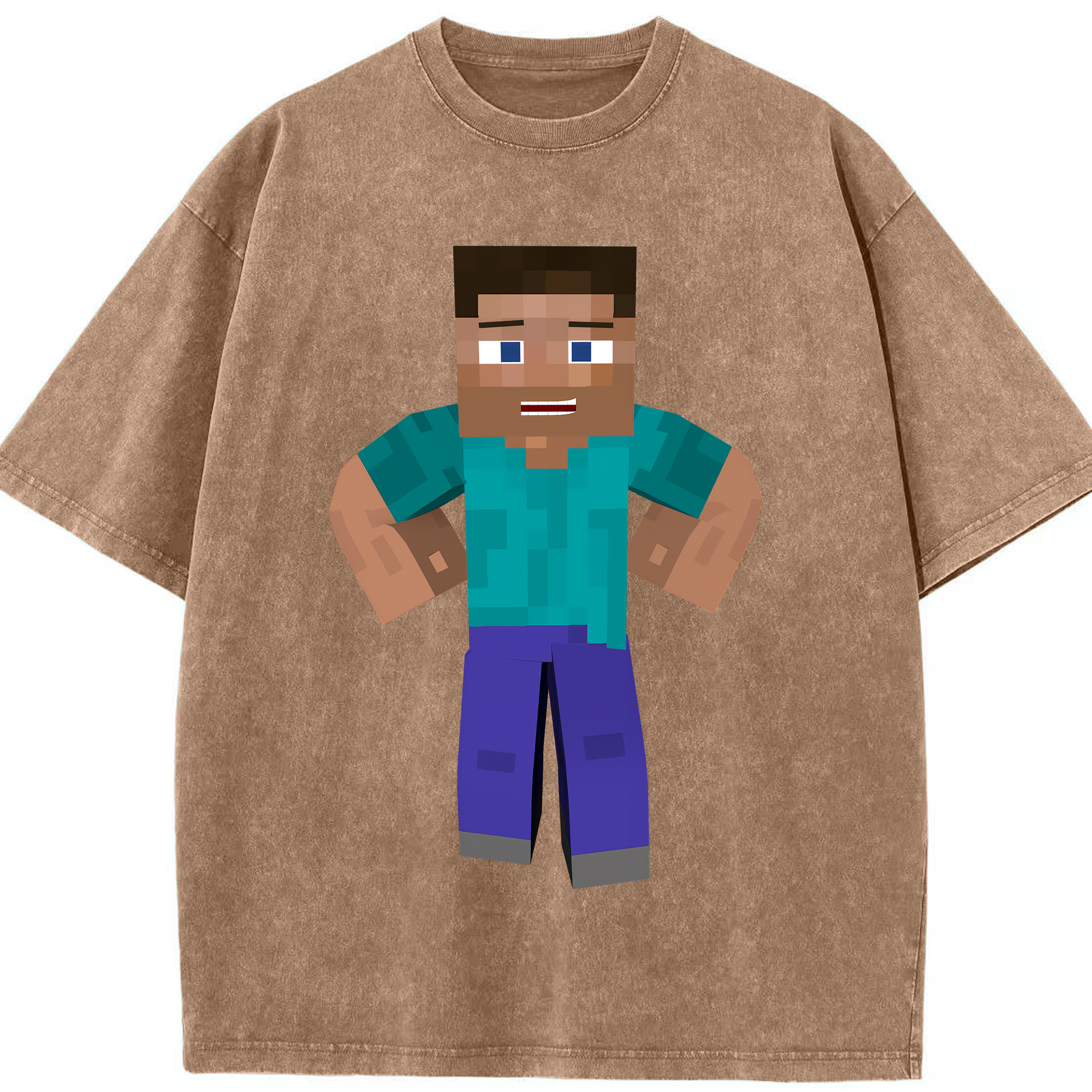 （画像用） マインクラフト ブロックの世界 Minecraft MC Block world 綿100% ヴィンテージ風 半袖Tシャツ（フロントプリント）