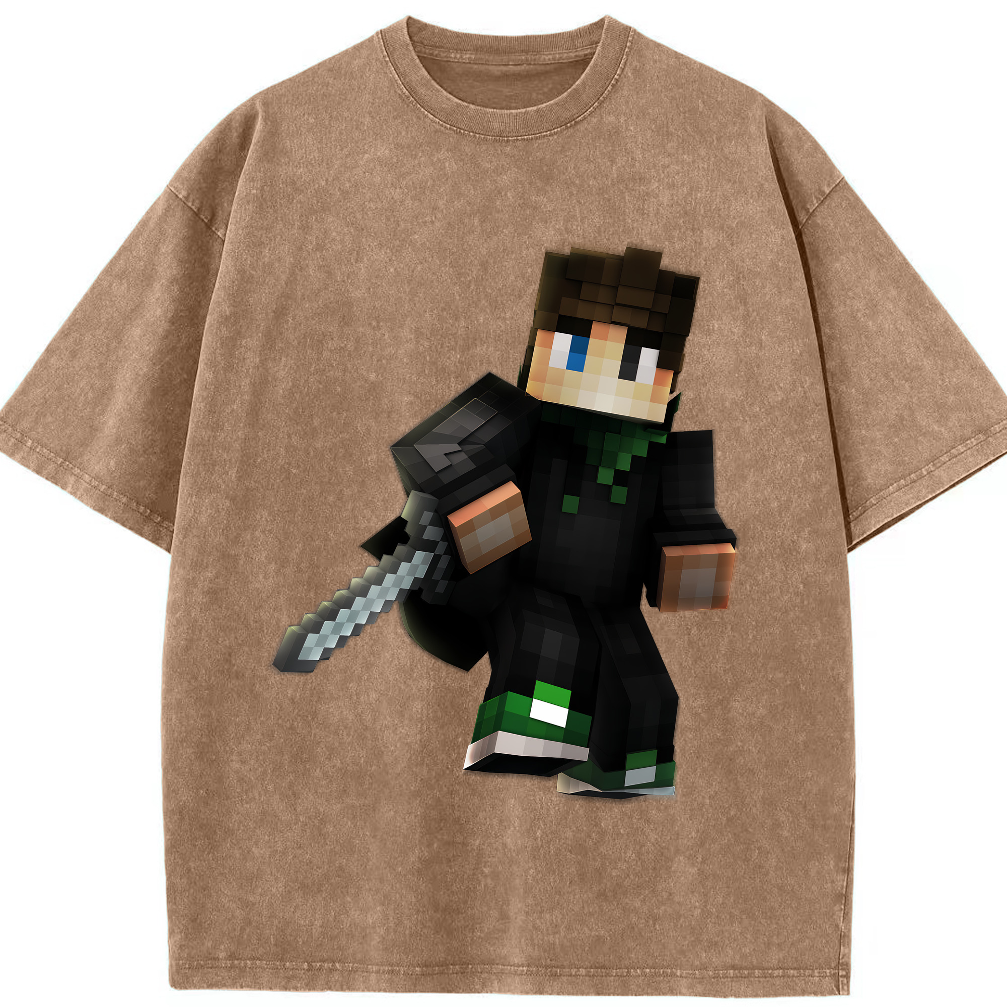 （画像用） マインクラフト ブロックの世界 Minecraft MC Block world 綿100% ヴィンテージ風 半袖Tシャツ（フロントプリント）