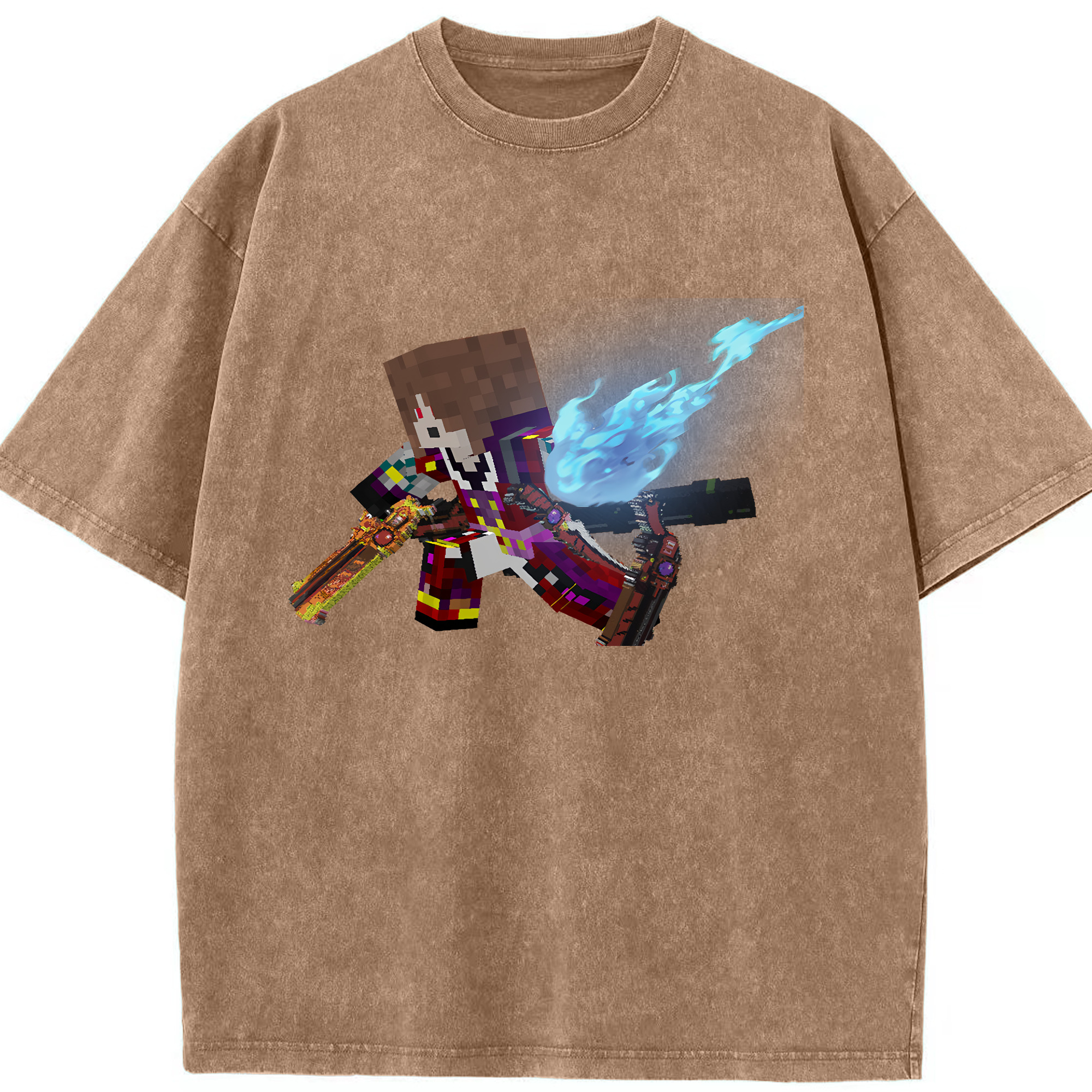 （画像用） マインクラフト ブロックの世界 Minecraft MC Block world 綿100% ヴィンテージ風 半袖Tシャツ（フロントプリント）
