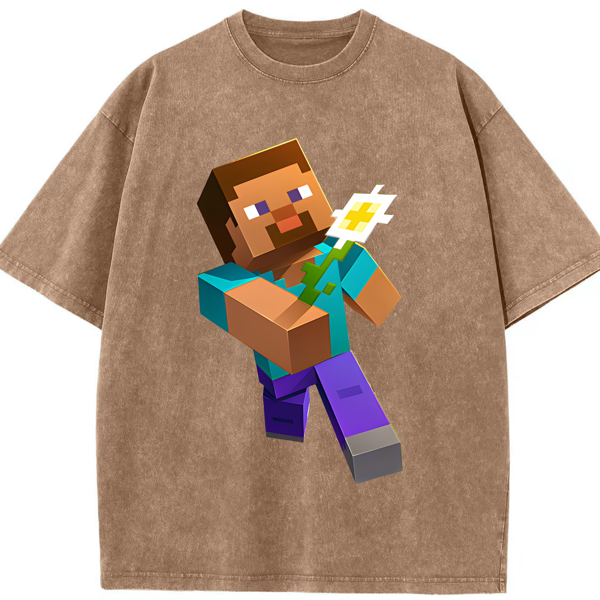（画像用） マインクラフト ブロックの世界 Minecraft MC Block world 綿100% ヴィンテージ風 半袖Tシャツ（フロントプリント）