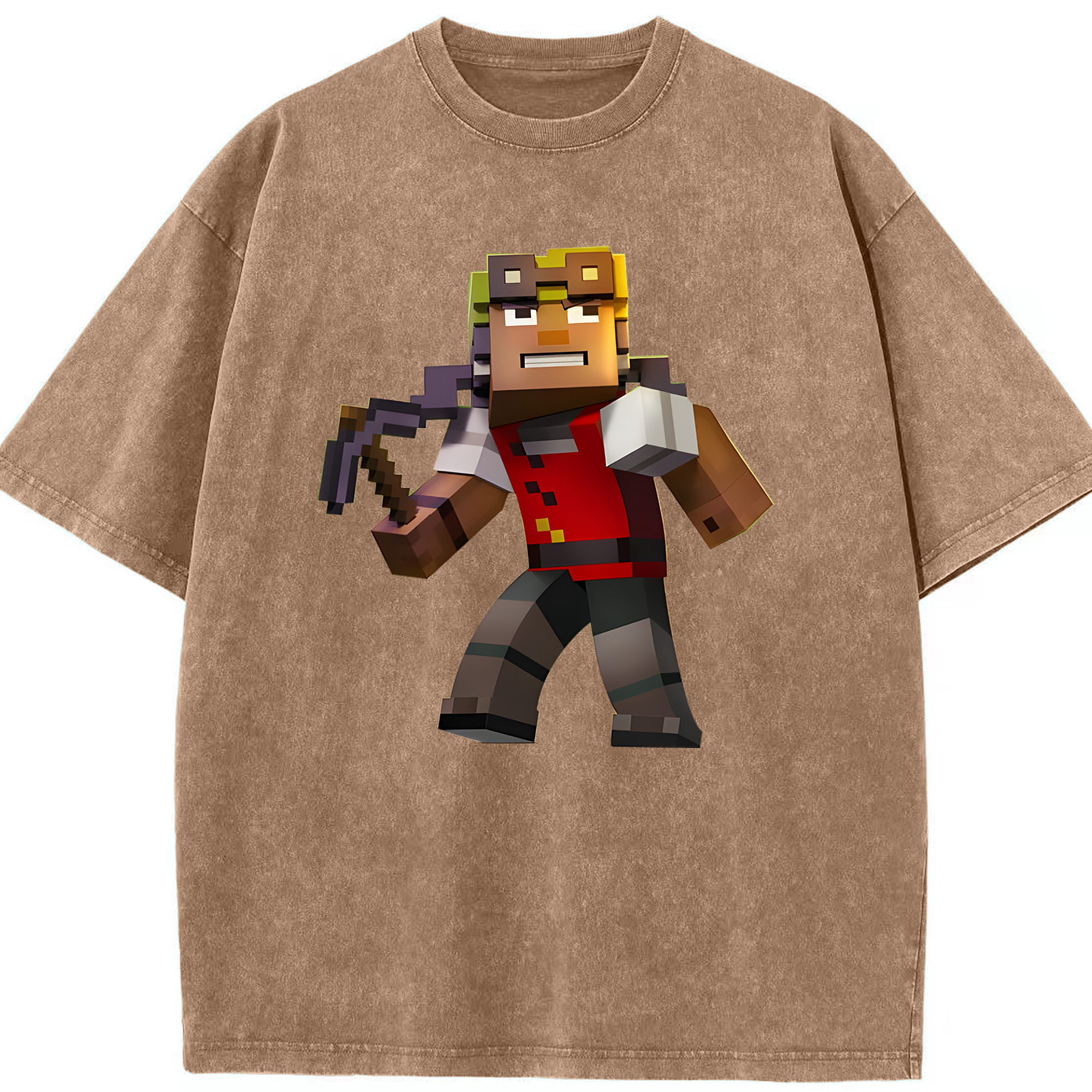 （画像用） マインクラフト ブロックの世界 Minecraft MC Block world 綿100% ヴィンテージ風 半袖Tシャツ（フロントプリント）