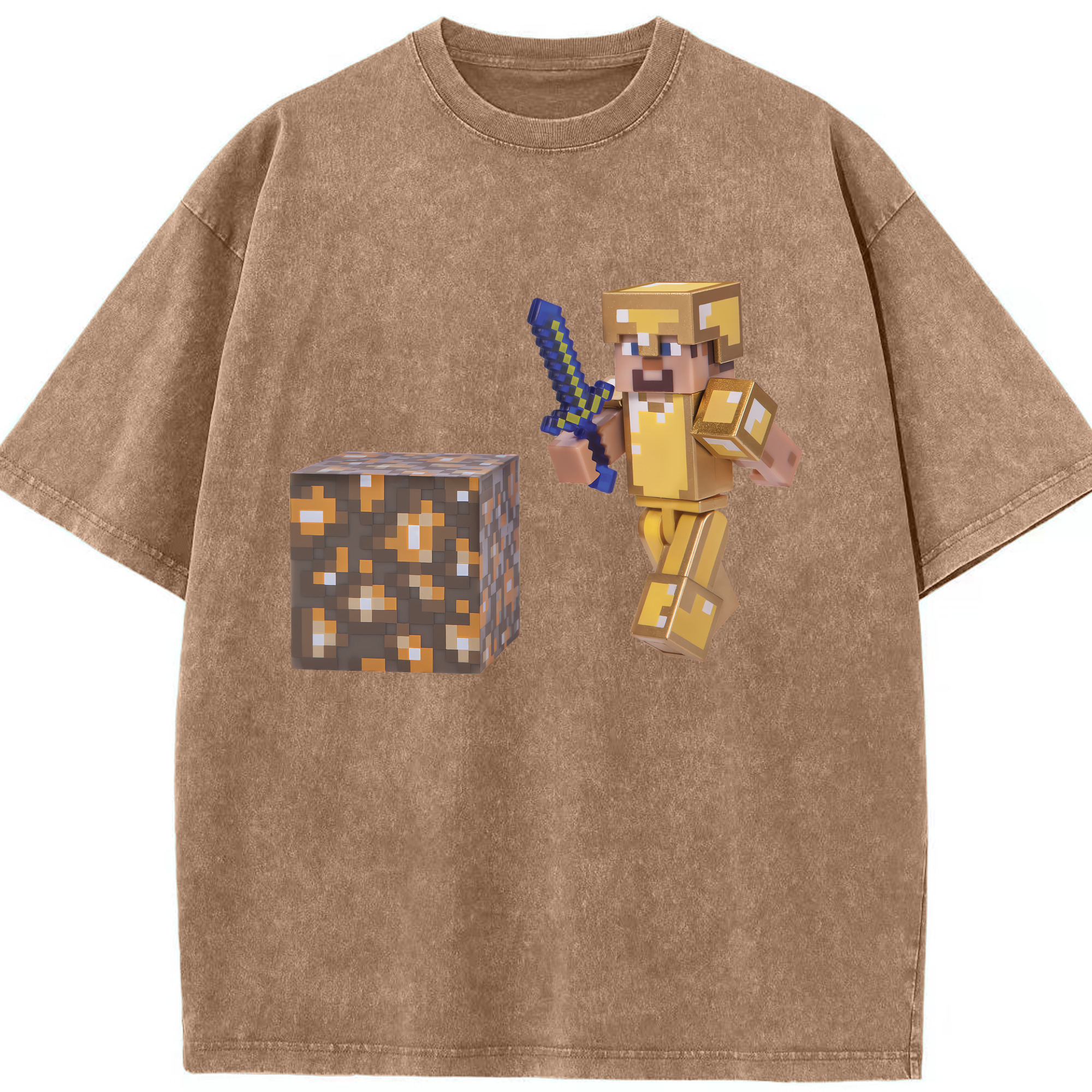 （画像用） マインクラフト ブロックの世界 Minecraft MC Block world 綿100% ヴィンテージ風 半袖Tシャツ（フロントプリント）