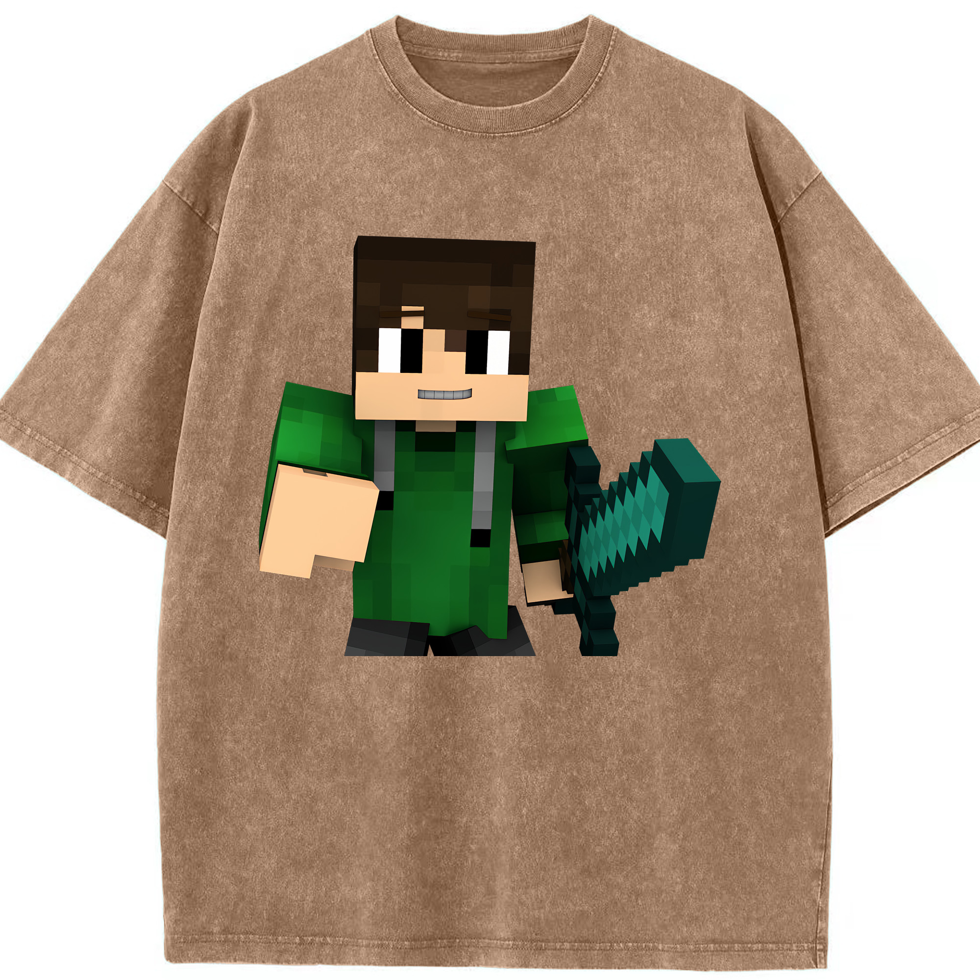 （画像用） マインクラフト ブロックの世界 Minecraft MC Block world 綿100% ヴィンテージ風 半袖Tシャツ（フロントプリント）