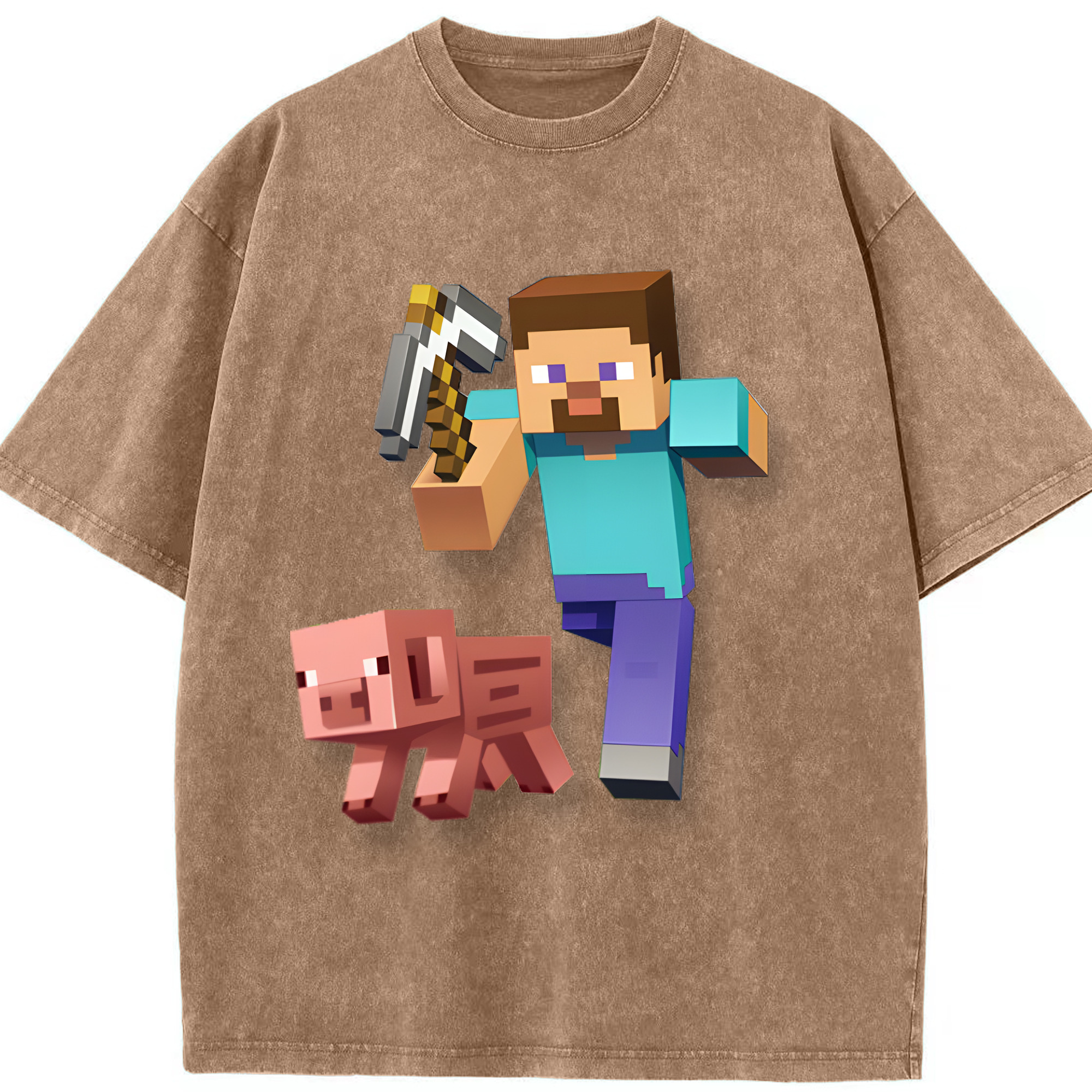 （画像用） マインクラフト ブロックの世界 Minecraft MC Block world 綿100% ヴィンテージ風 半袖Tシャツ（フロントプリント）